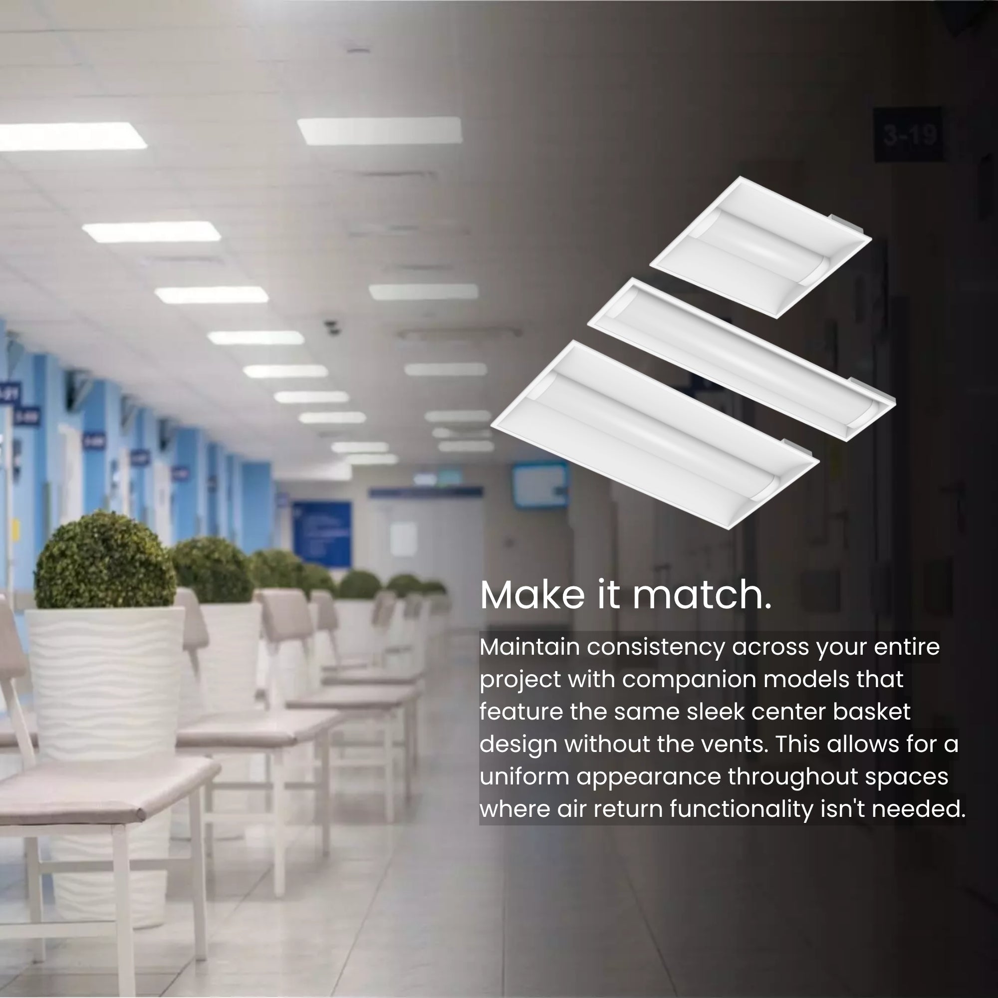 RAB SWISHAIR2X4 Air Handling 2x4 LED Troffer 6047lm 44/35/26W 3500K/4000K/5000K 120-277V Recessed White