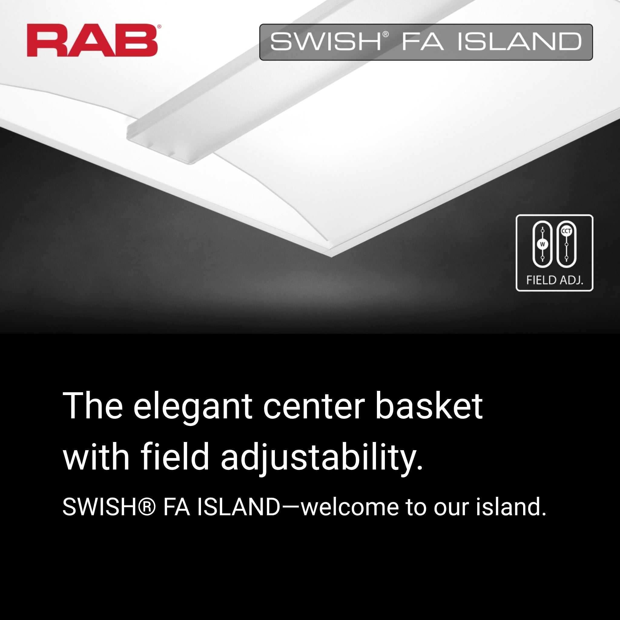 RAB SWISH Island 2x2 LED Troffer Light with 90-Min Battery Backup - Field Adjustable