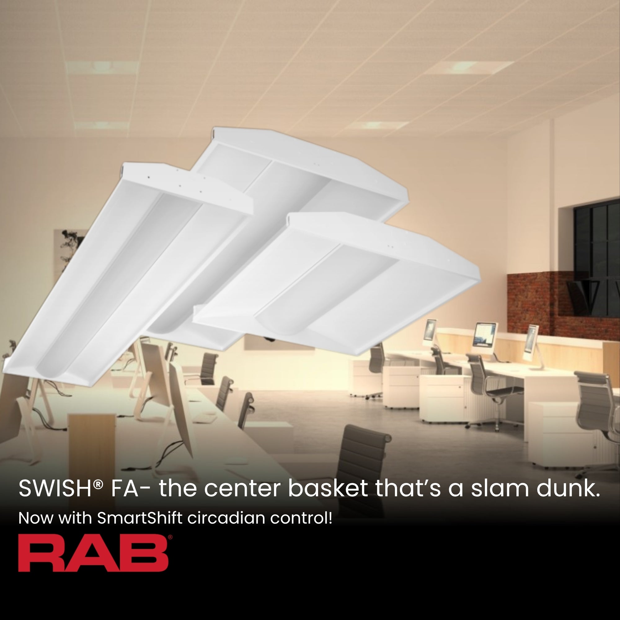 RAB SWISHFA2X4-D10 2x4 LED Troffer 5882 Lumens 49W Selectable 35K/40K/50K 120-277V White