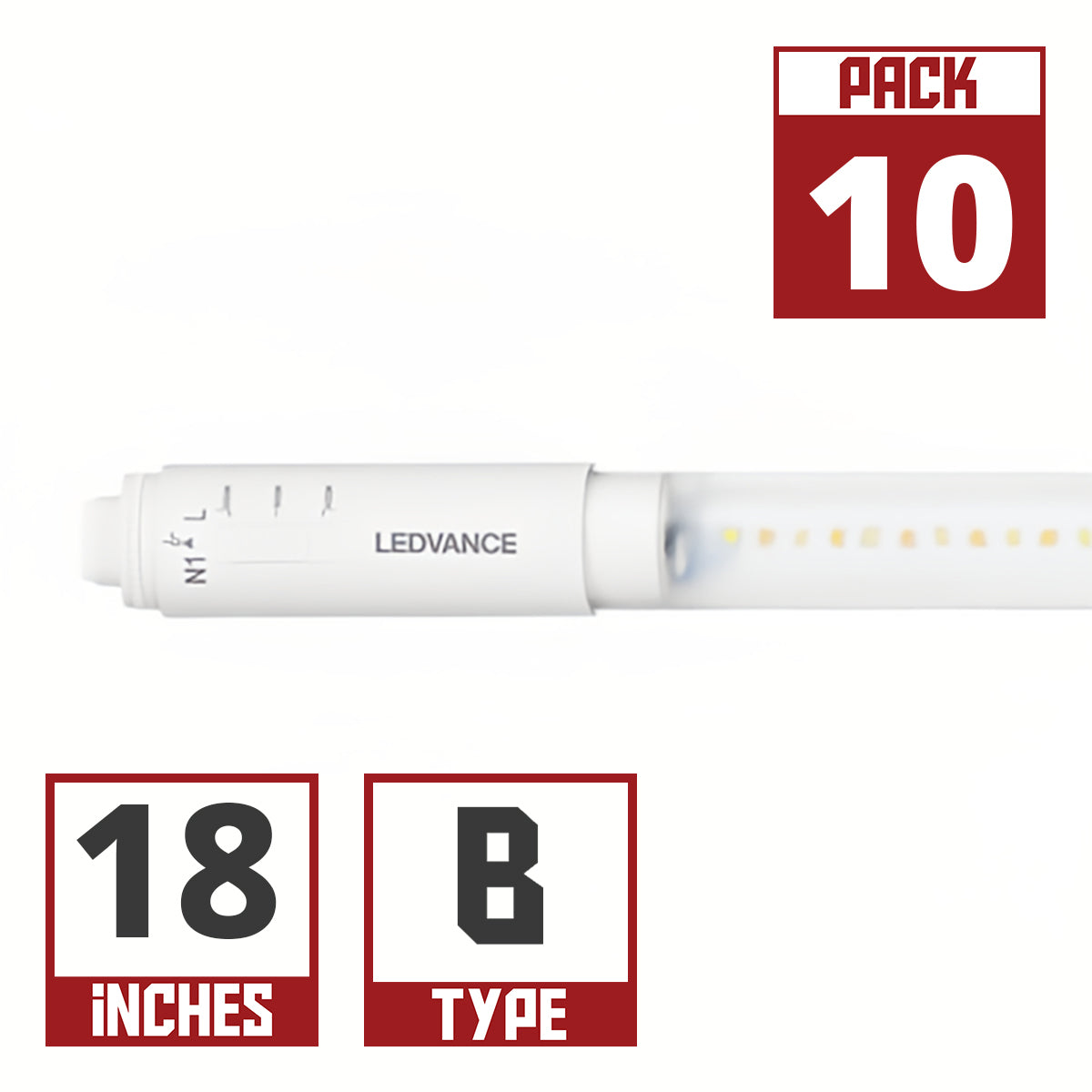 360° LED T8 Sign Lamp, 18 in, 7W 1000 Lm, 40K|50K|65K, R17D Base, 10-Pack - Bees Lighting