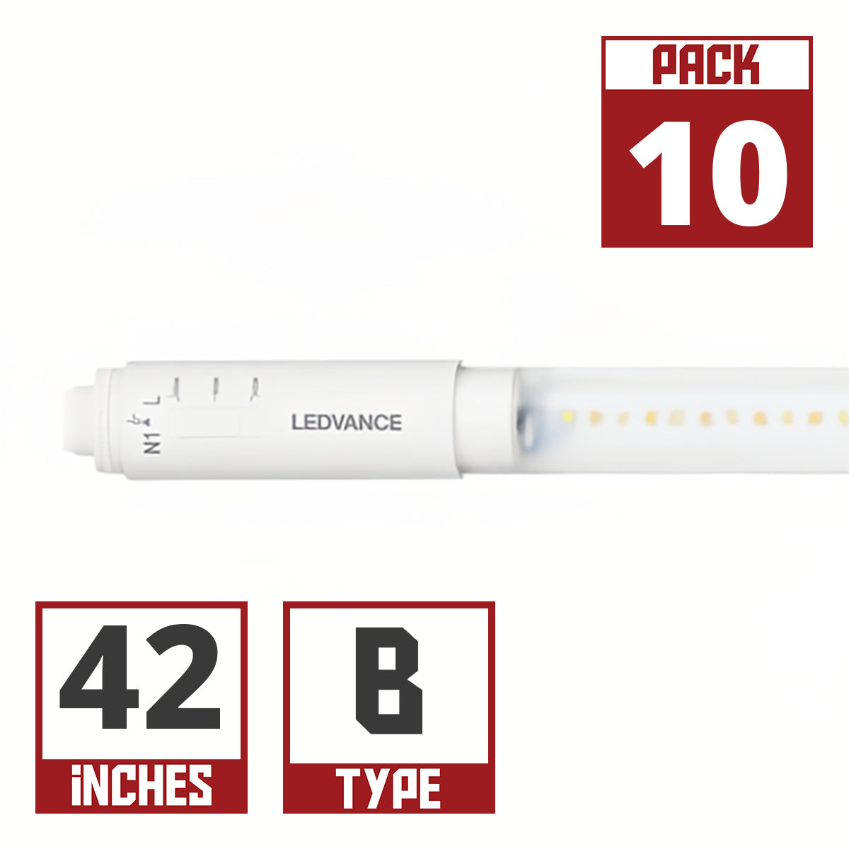 360° LED T8 Sign Lamp, 42", 15W 2200 Lm, 40K|50K|65K, R17D Base, 10-Pack - Bees Lighting