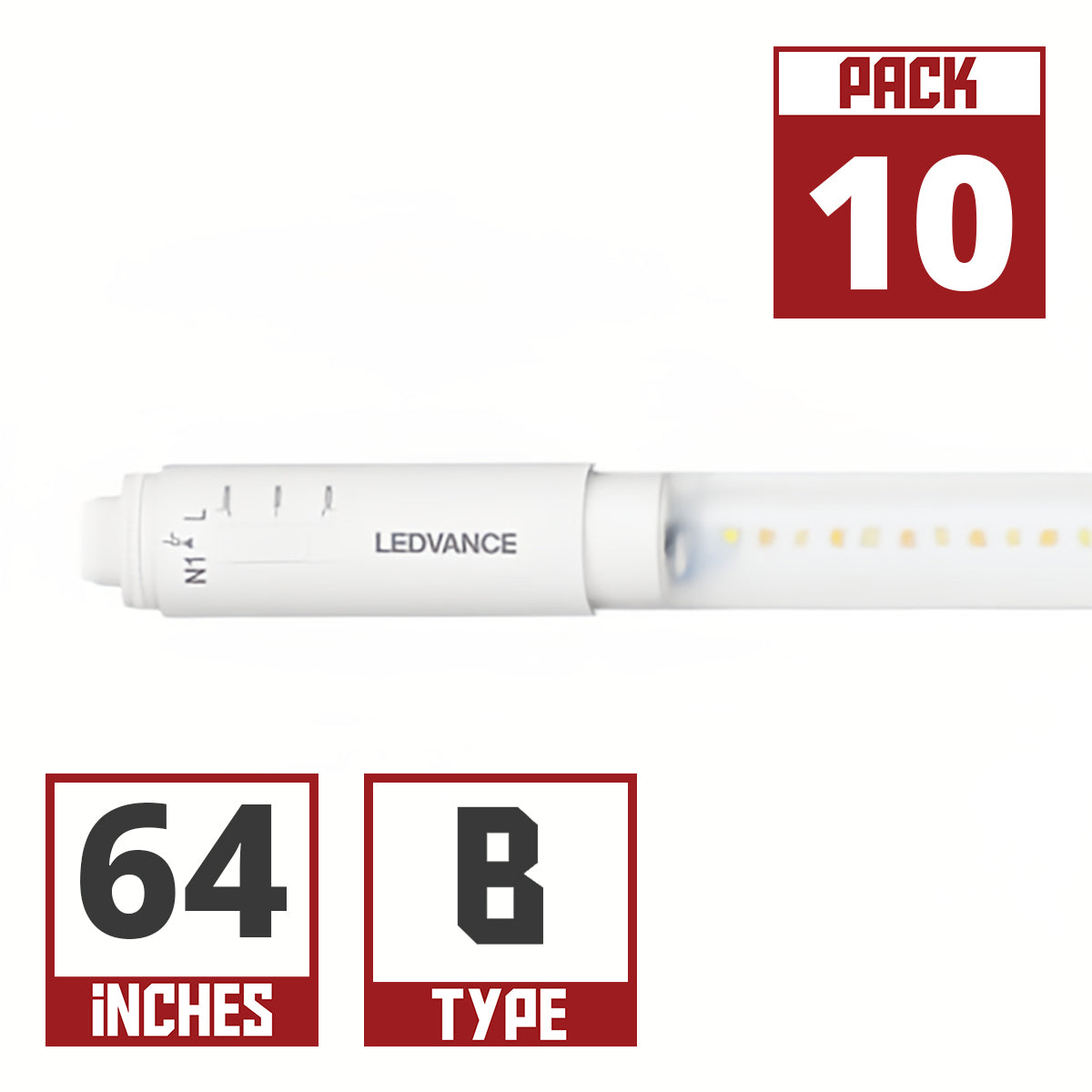 360° LED T8 Sign Lamp, 64", 26W 3750 Lm, 40K|50K|65K, R17D Base, 10-Pack - Bees Lighting
