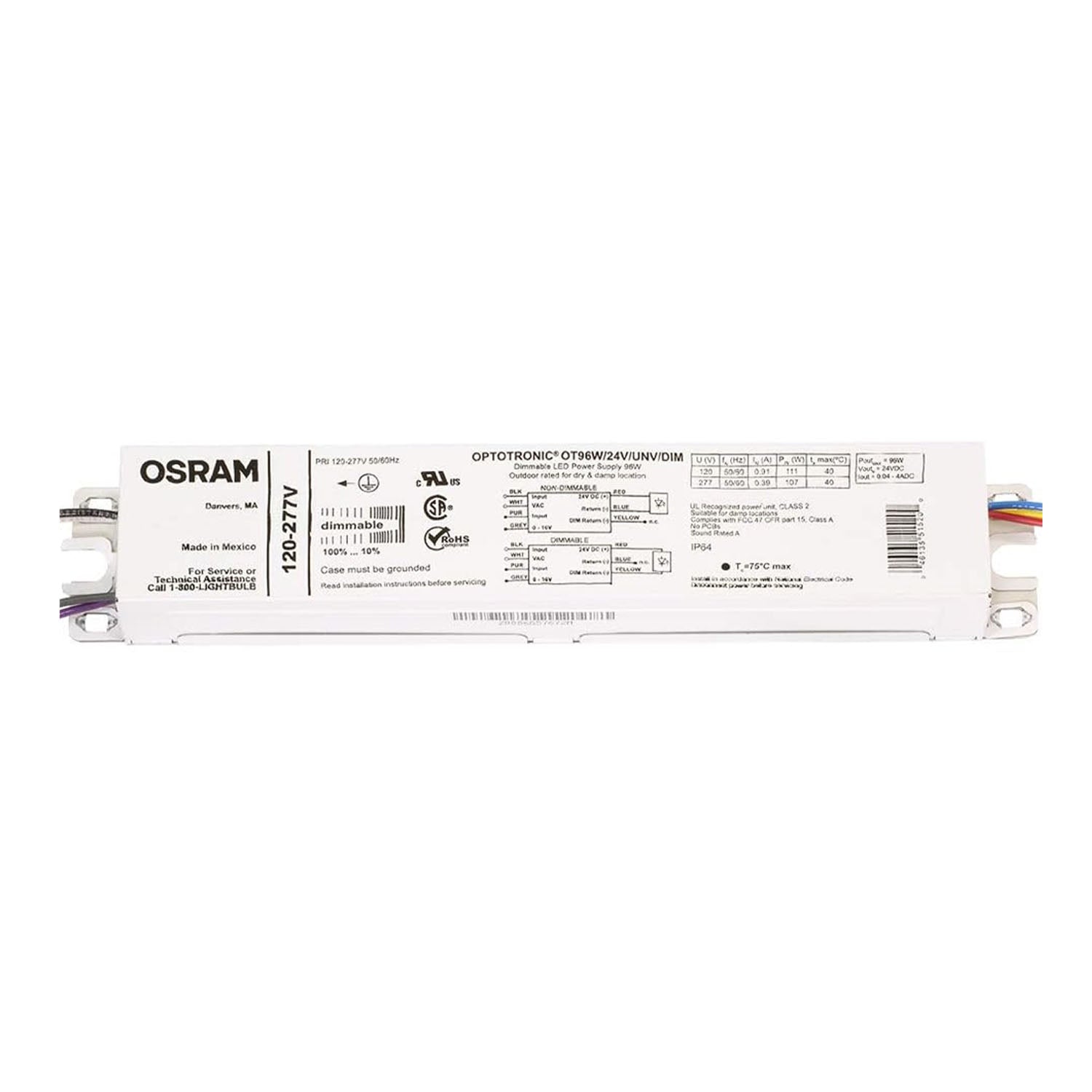 Opotronic 96 Watts, 24VDC LED Driver, 0-10V Dimming, 120-277V