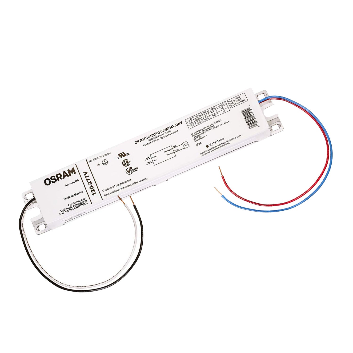 Opotronic 96 Watts, 24VDC LED Driver, Class 2, 120-277V - Bees Lighting