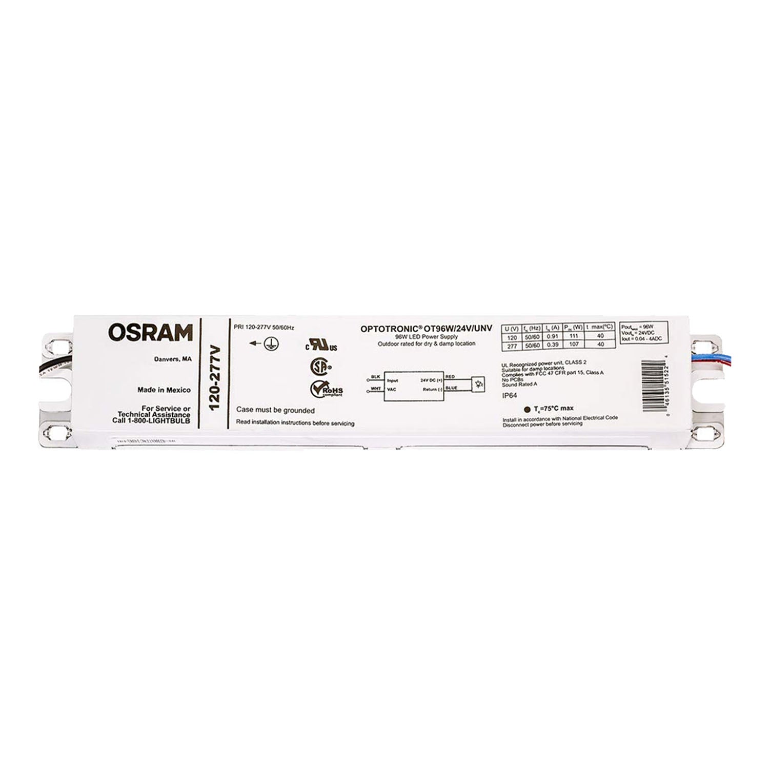 Opotronic 96 Watts, 24VDC LED Driver, Class 2, 120-277V - Bees Lighting