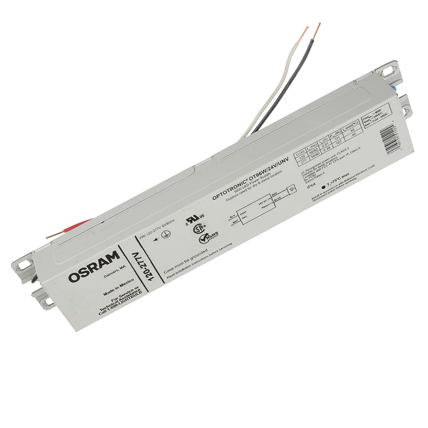 Opotronic 96 Watts, 24VDC LED Driver, Class 2, 120-277V - Bees Lighting