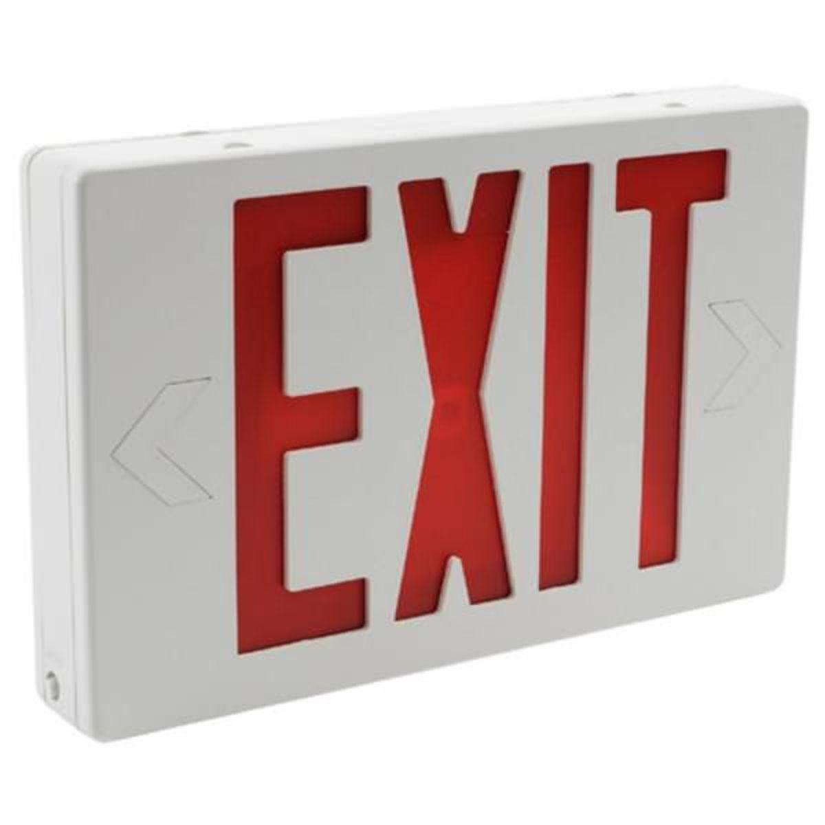 LED Exit Sign, Universal Face with Red Letters, White Finish, Battery Backup Included - Bees Lighting