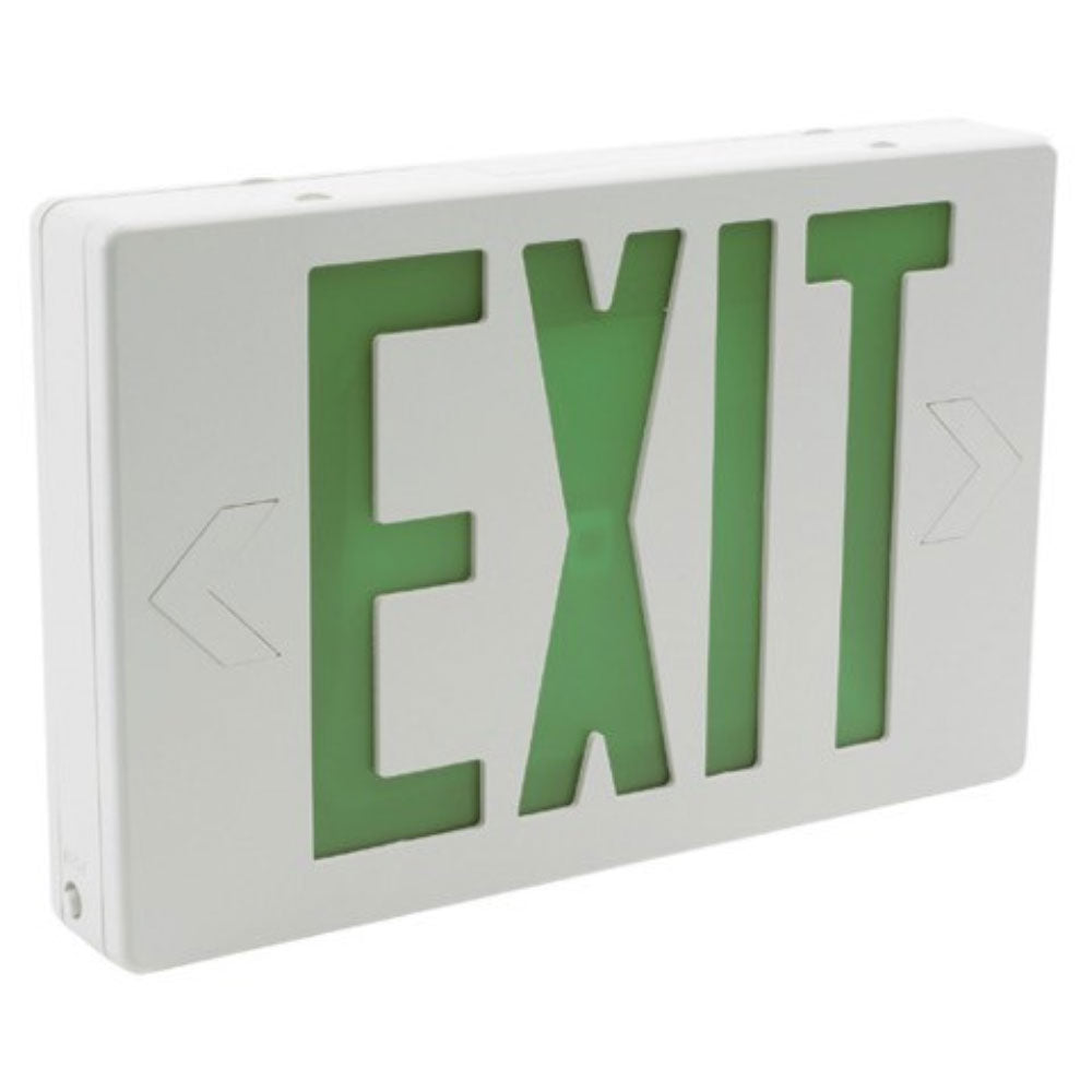 LED Exit Sign 120/277V with Green Letters Battery Backup, White