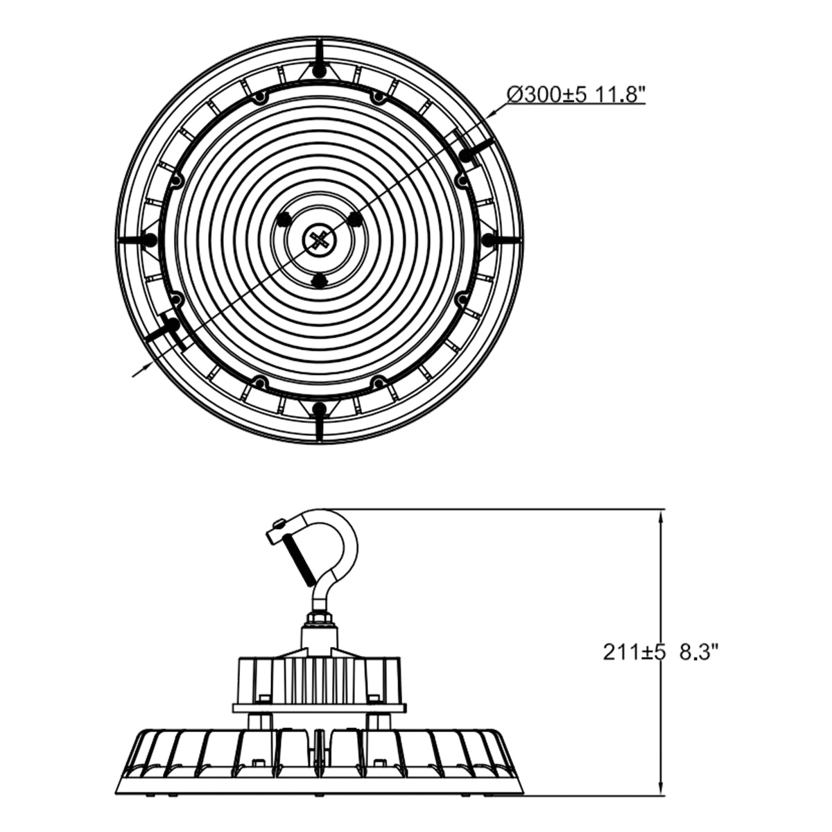 UFO High Bay LED Light, 30000 Lumens, 200W, 35K/40K/50K, 120-347V, Black - Bees Lighting