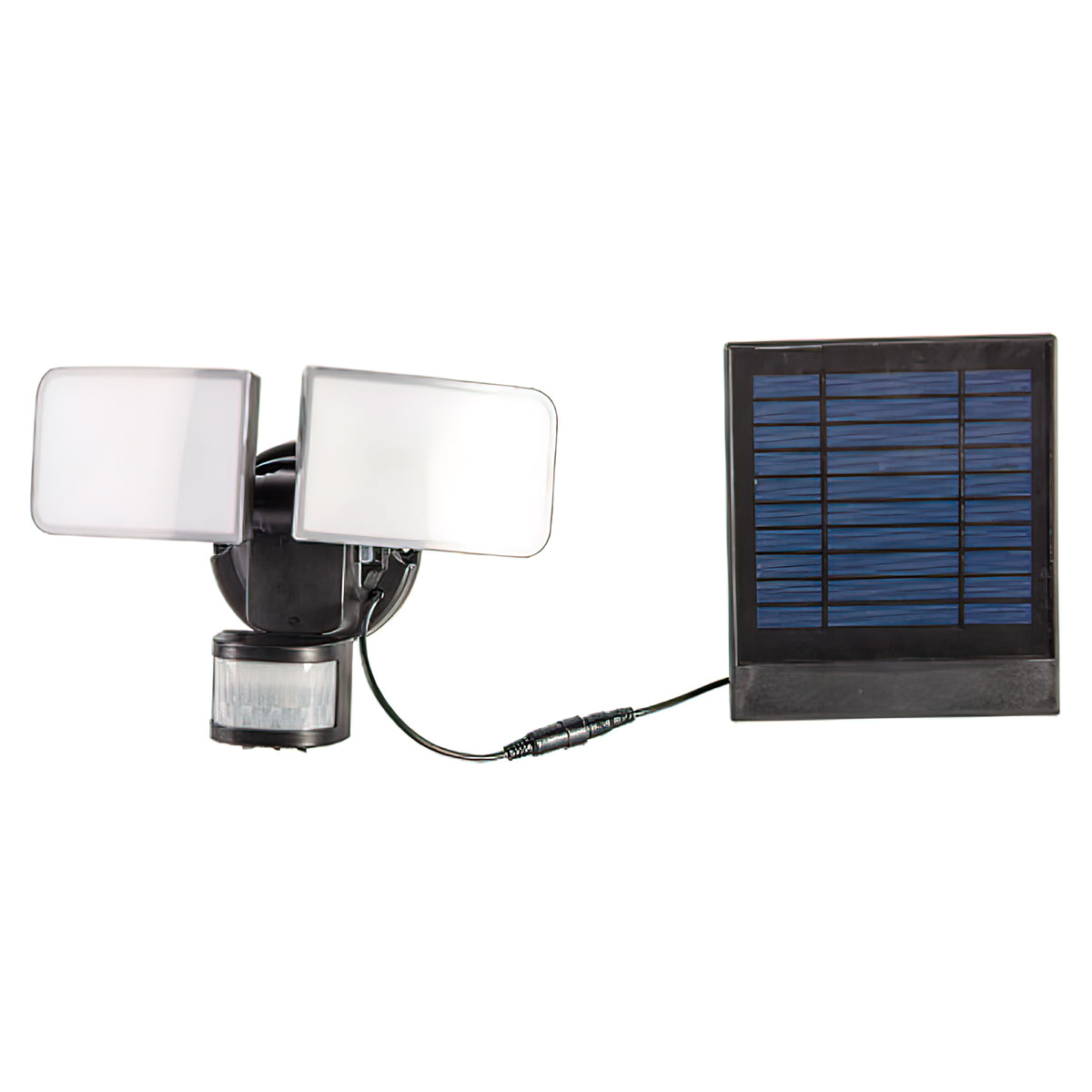 LED Security Flood Light With Photocell and Motion Sensor, 1000 Lumens, Solar Powered, Adjustable 2-Head, White Finish
