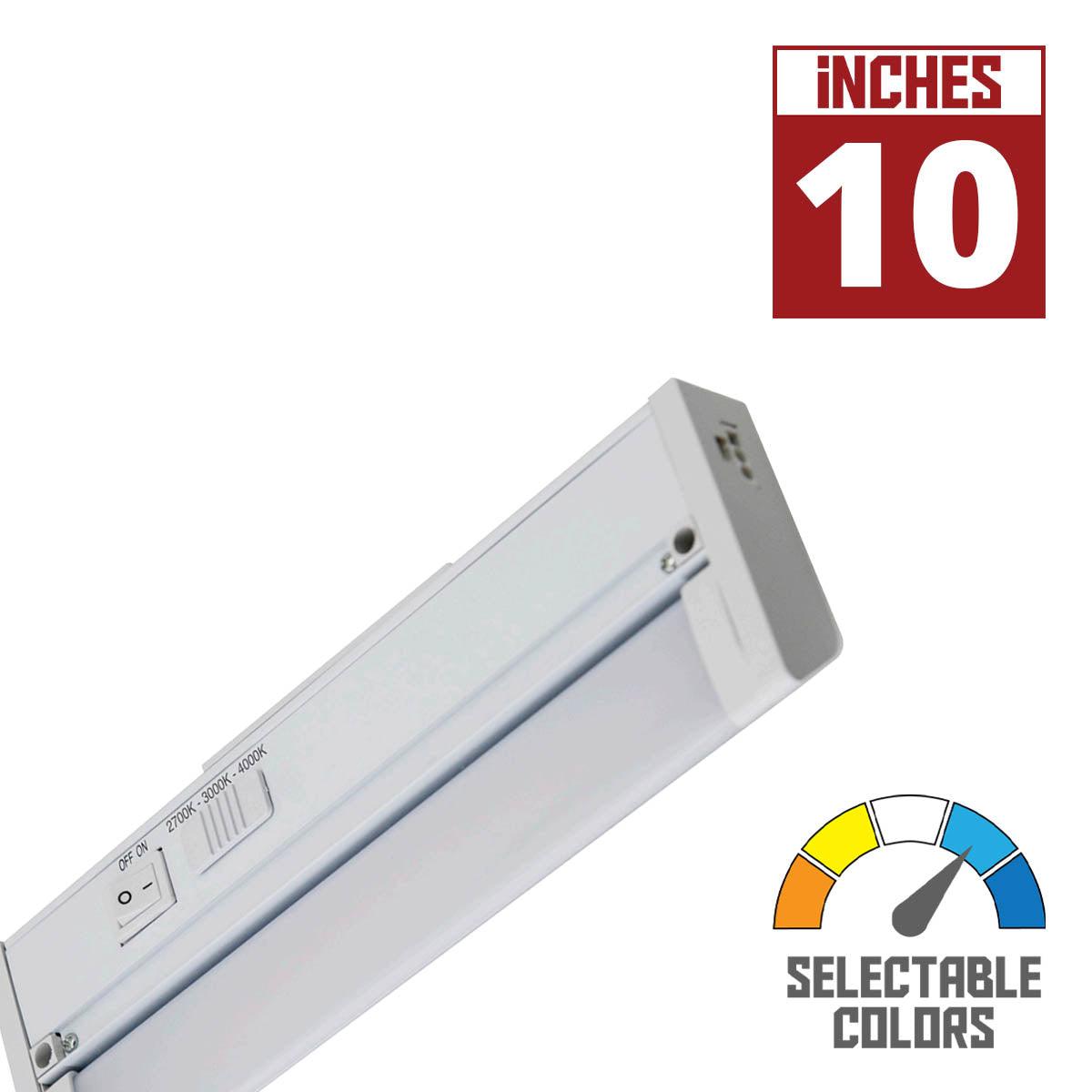 10 Inch Under Cabinet LED Light with Tilting Lens, 450 Lumens, Interconnectable, CCT Selectable 27K/30K/40K, 120V