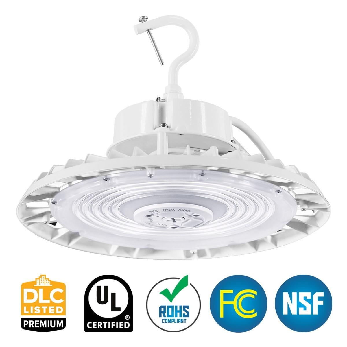 UFO High Bay Fixture, 240W, 36000 Lumens, 35K/40K/50K, 120-277V, White - Bees Lighting