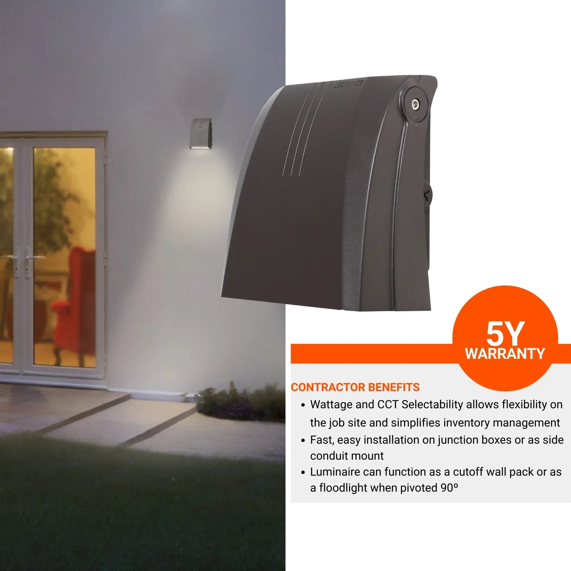 LEDVANCE SYLVANIA 62879 Slim LED Wall Pack 8400 Lumens 30/45/60W Selectable 30K/40K/50K 120-347V Photocell Bronze