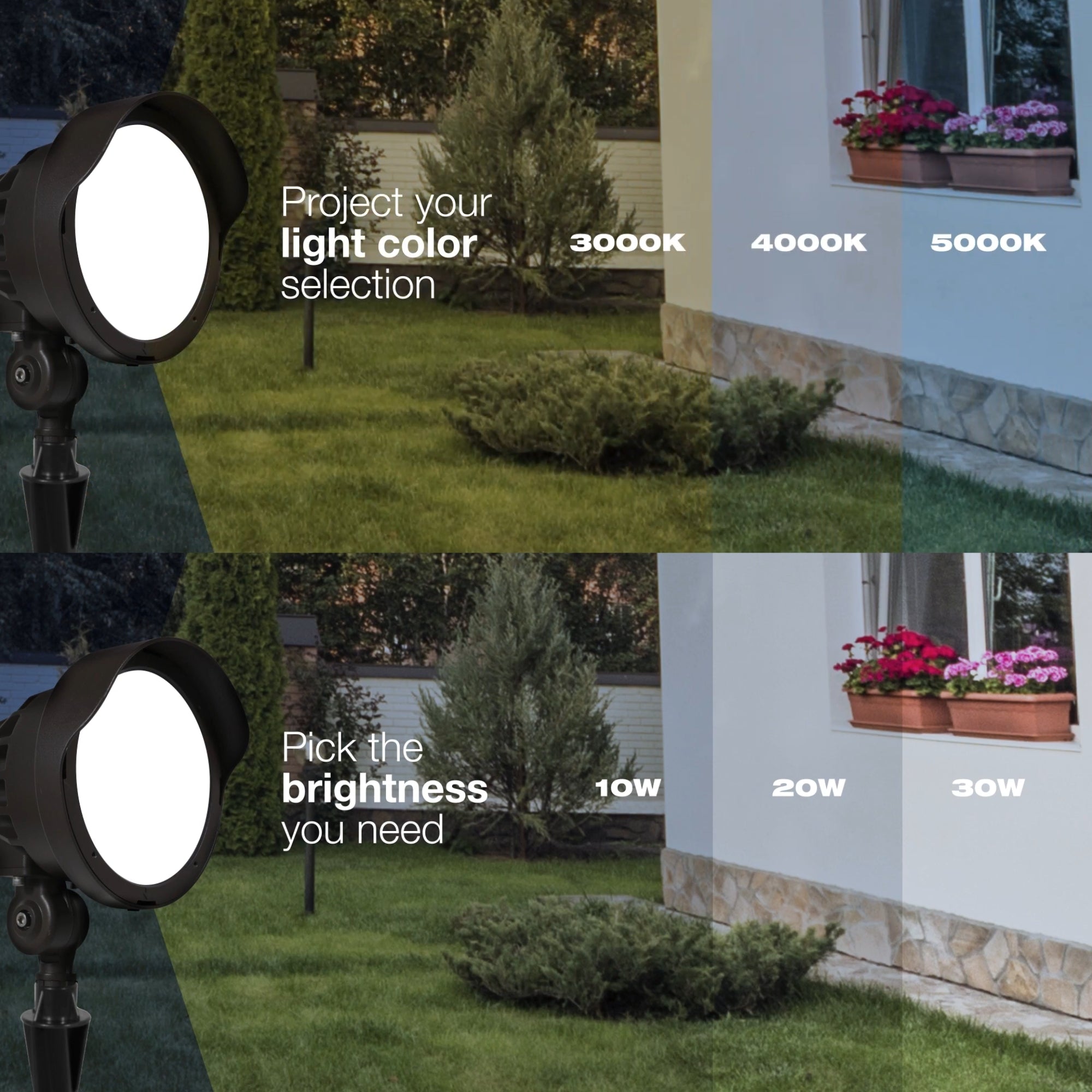 LED Bullet Spotlight, 4200Lm, 15|25|40° Flood Optics, 30K|40K|50K, 120-347V, Bronze