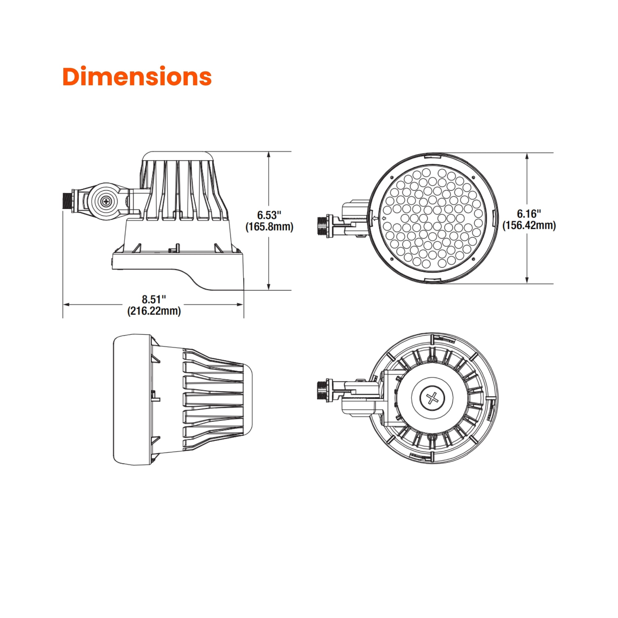 LED Bullet Spotlight, 4200Lm, 15|25|40° Flood Optics, 30K|40K|50K, 120-347V, Black