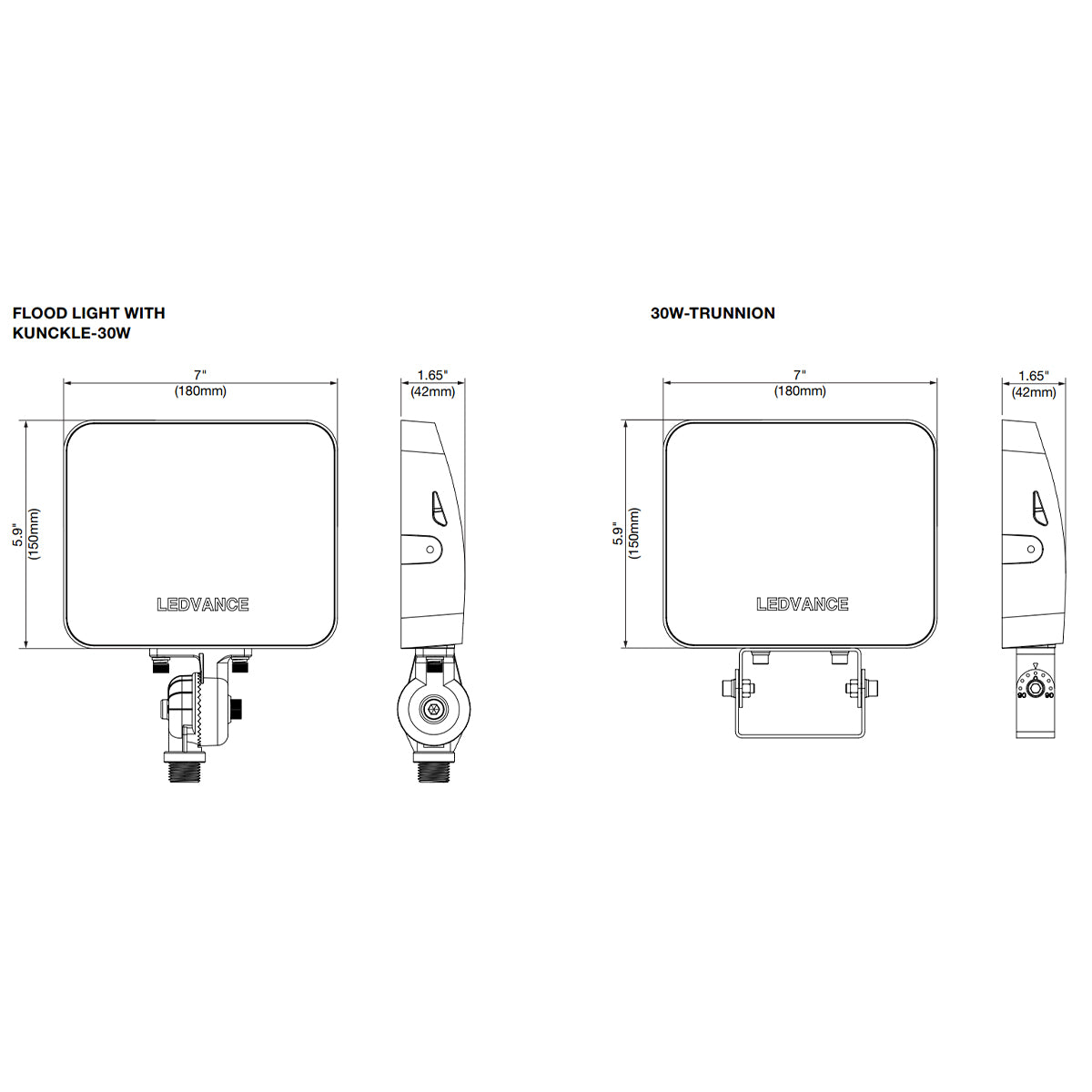 LED Flood Light, 4500 Lm, 30W, 30K|40K|50K, Knuckle & Trunnion, 120-347V - Bees Lighting