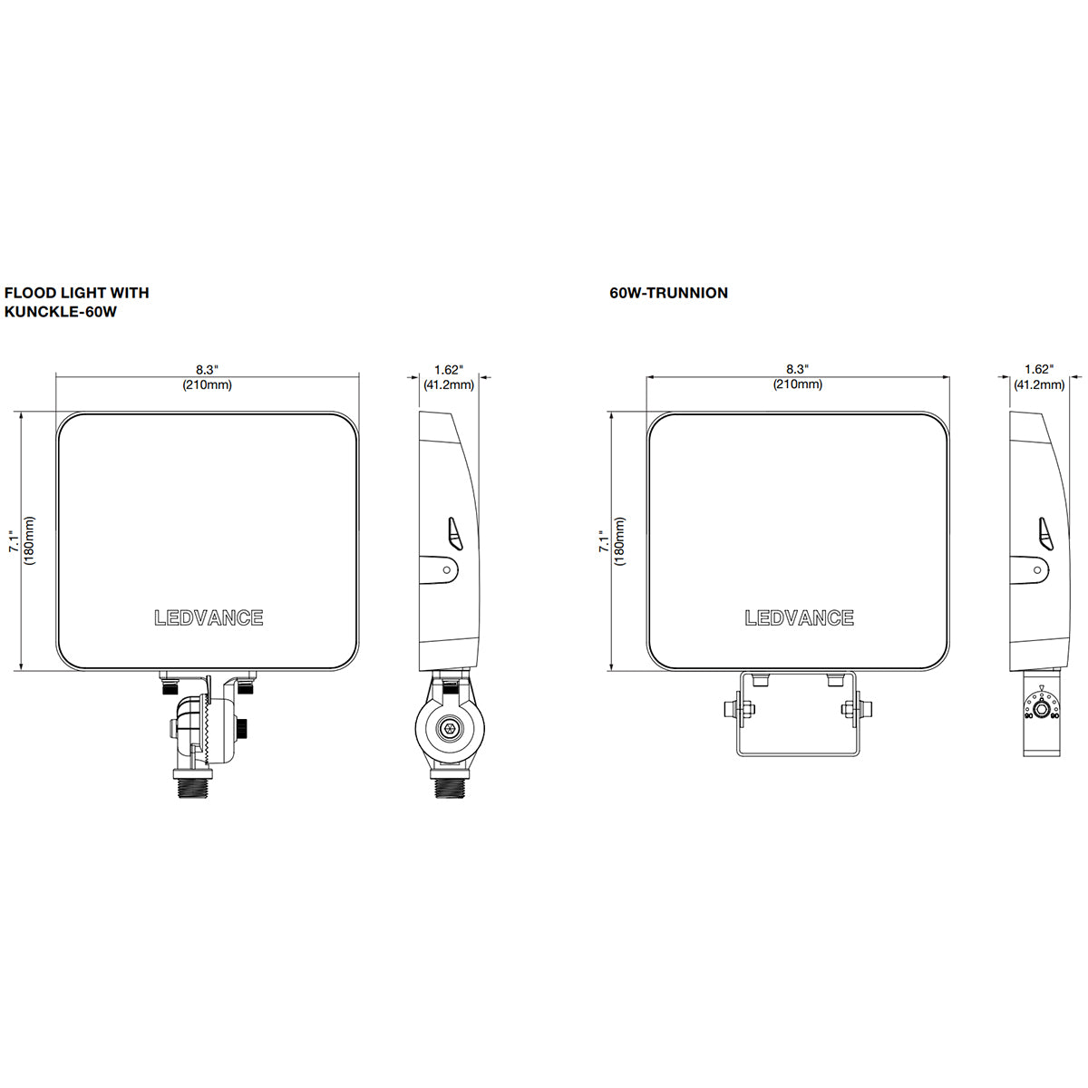 LED Flood Light, 9000 lm, 60W, 30K|40K|50K, Knuckle & Trunnion, 120-347V - Bees Lighting