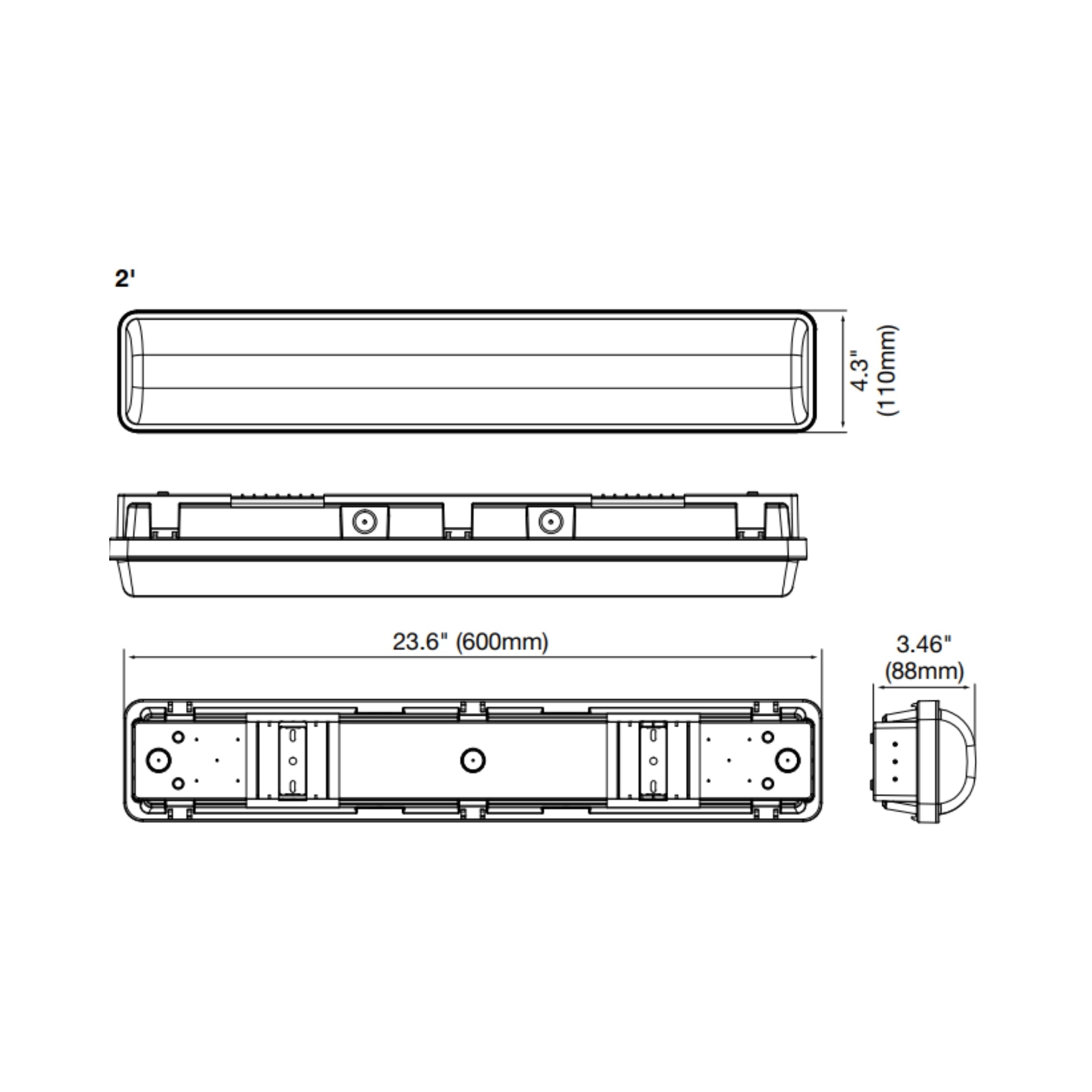 LEDVANCE SYLVANIA 65905 2ft LED Vapor Tight ILT Fixture 15/20/25W Selectable 3500K/4000K/5000K 120–347V Gray