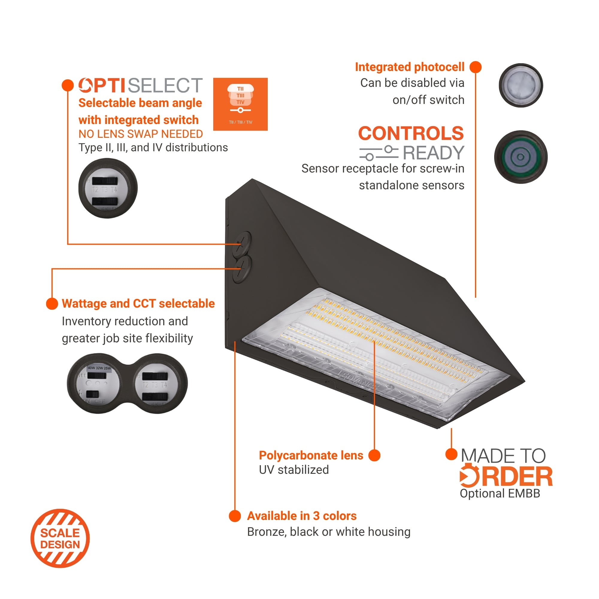 LEDVANCE Sylvania 66381 Opti-Select Full Cutoff Wall Pack 15,000 Lumens Selectable 60W/80W/100W 3000K/4000K/5000K 120-347V Bronze