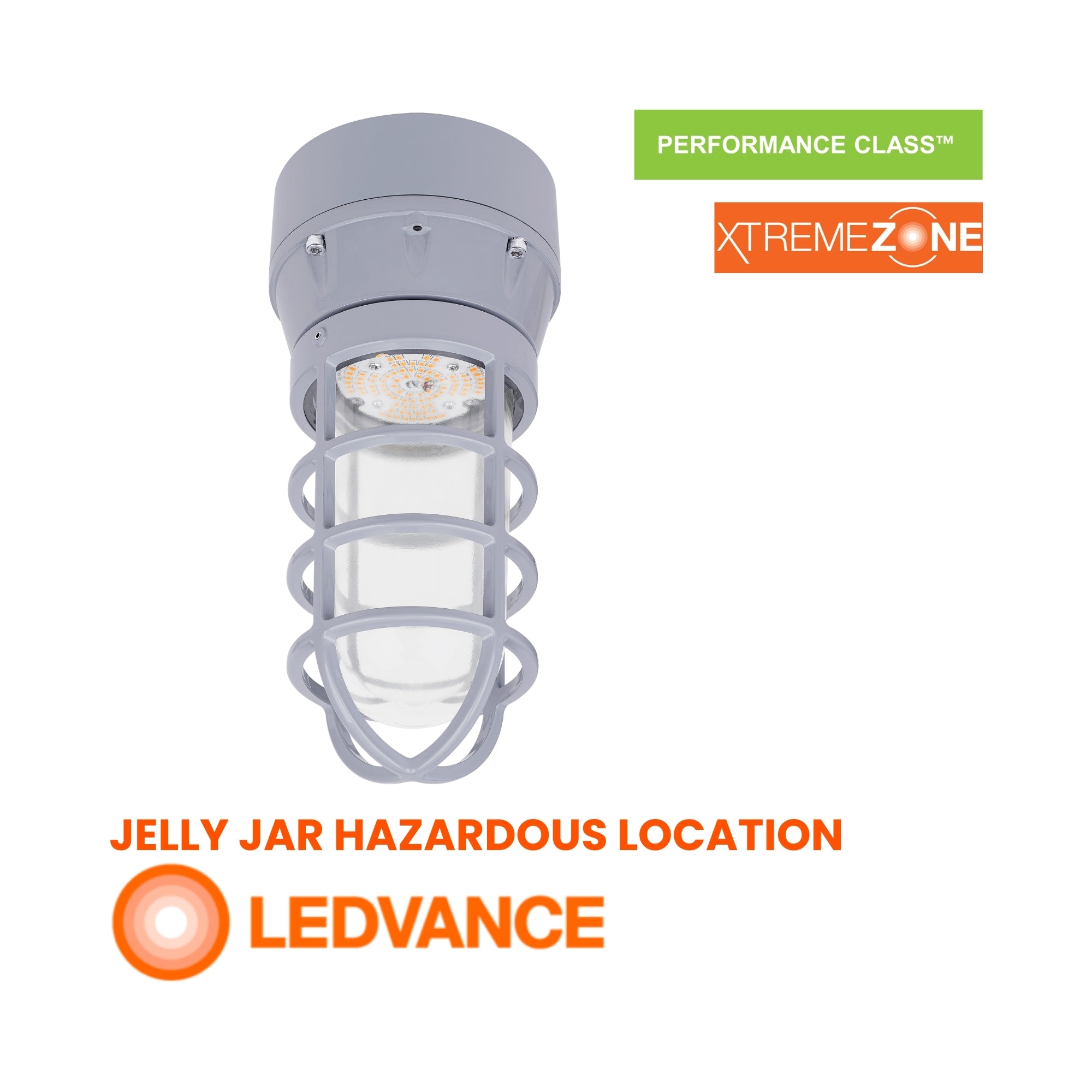 LEDVANCE Sylvania Performance 66822 Hazardous Location Jelly Jar 2200 Lumens 20W 3000K 120-347V Ceiling/Pendant Mount Gray