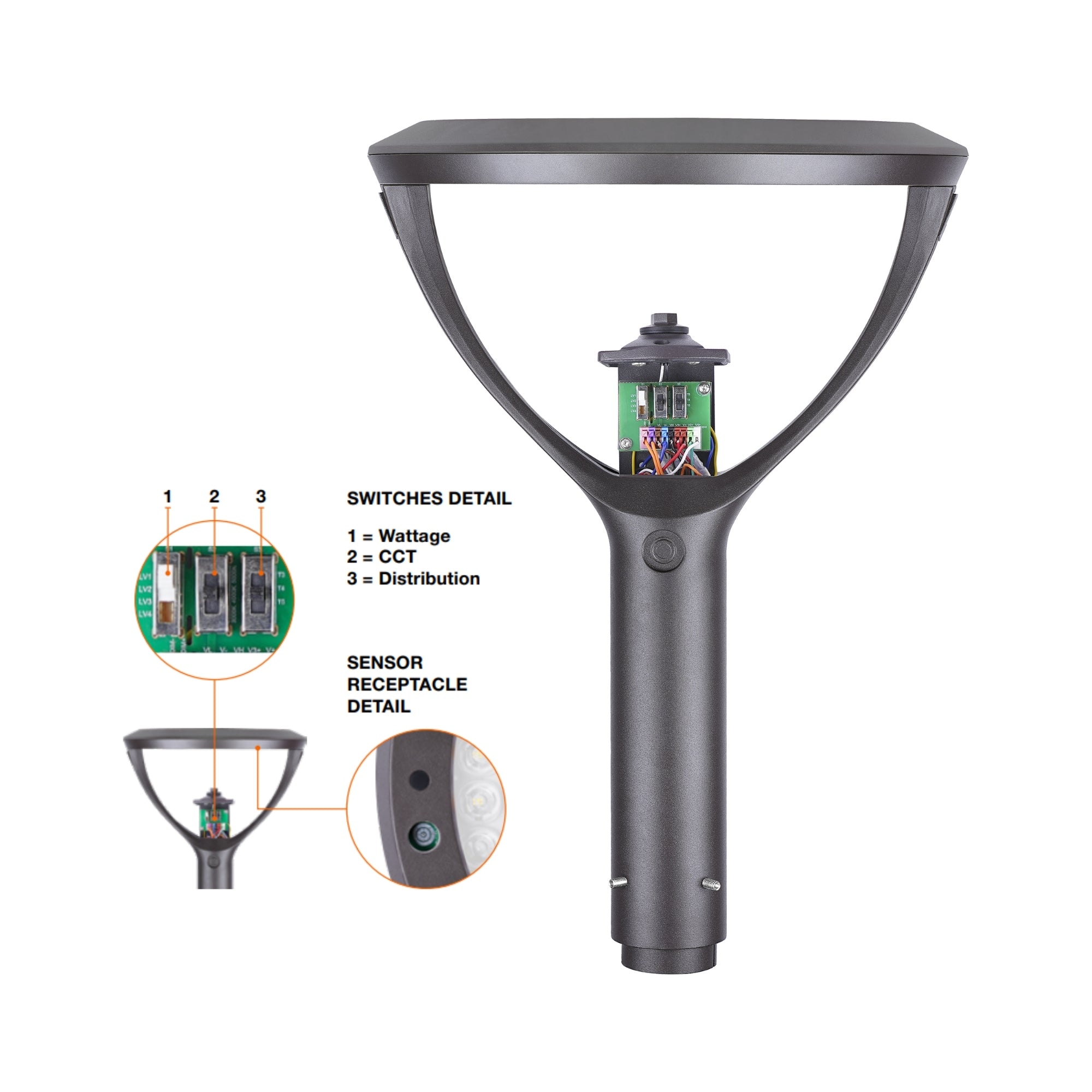 LEDVANCE Sylvania 66965 Post Top Opti-Select 19,500 Lumens Selectable 50/80/100/130W 3000K/4000K/5000K 120-347V Black