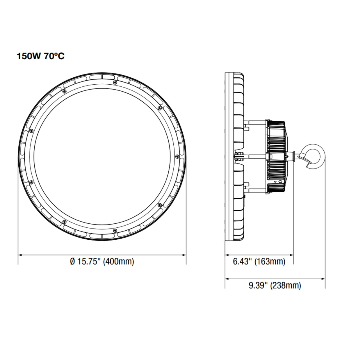 LEDVANCE Sylvania 67044 High Temp UFO LED High Bay — 100/120/150W Selectable — 3500K/4000K/5000K — 120–347V — Black