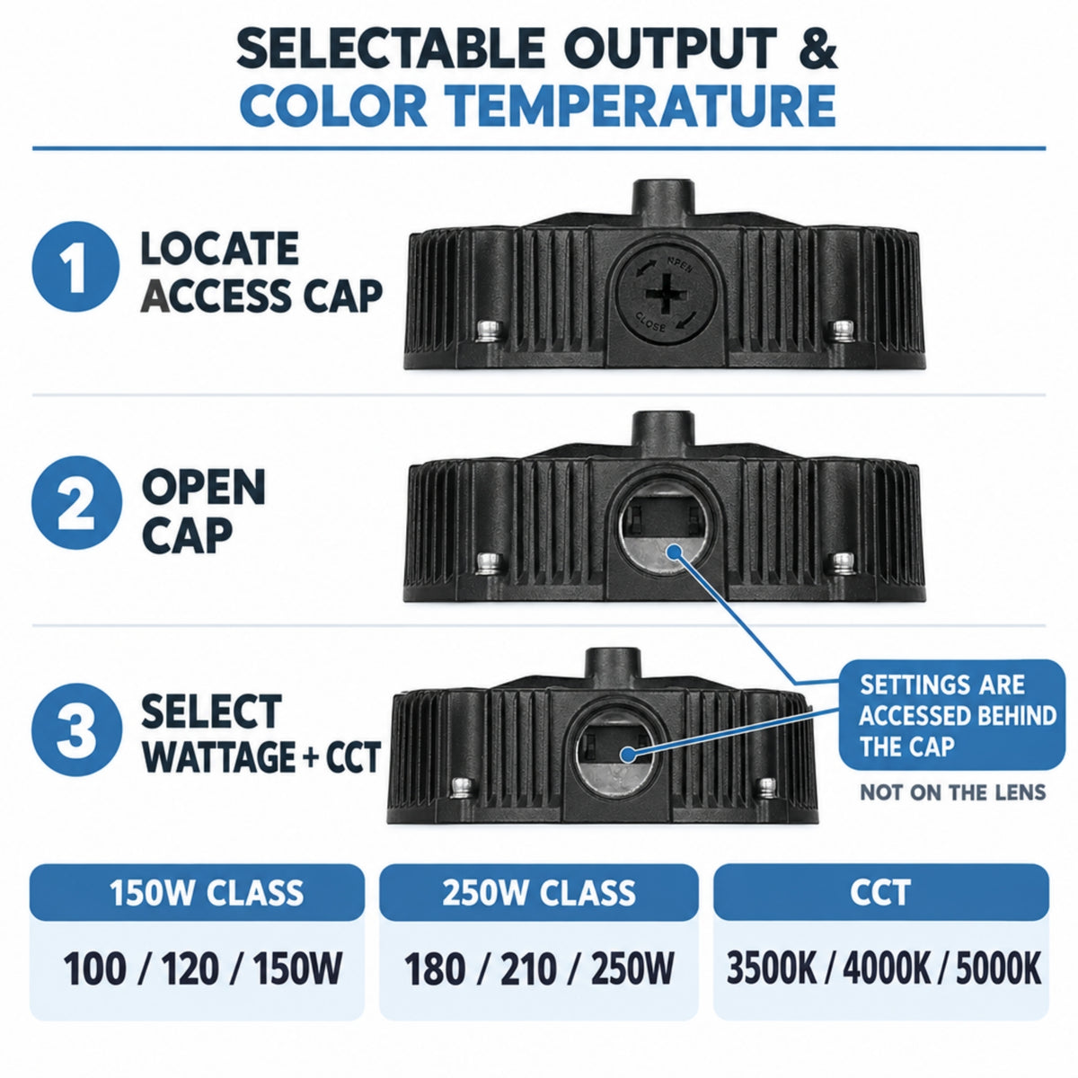 LEDVANCE Sylvania 67045 High Temp UFO LED High Bay — 100/120/150W Selectable — 3500K/4000K/5000K — 120–347V — Black