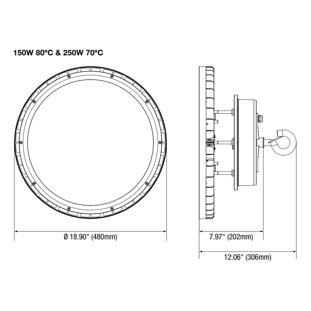 LEDVANCE Sylvania 67045 High Temp UFO LED High Bay — 100/120/150W Selectable — 3500K/4000K/5000K — 120–347V — Black