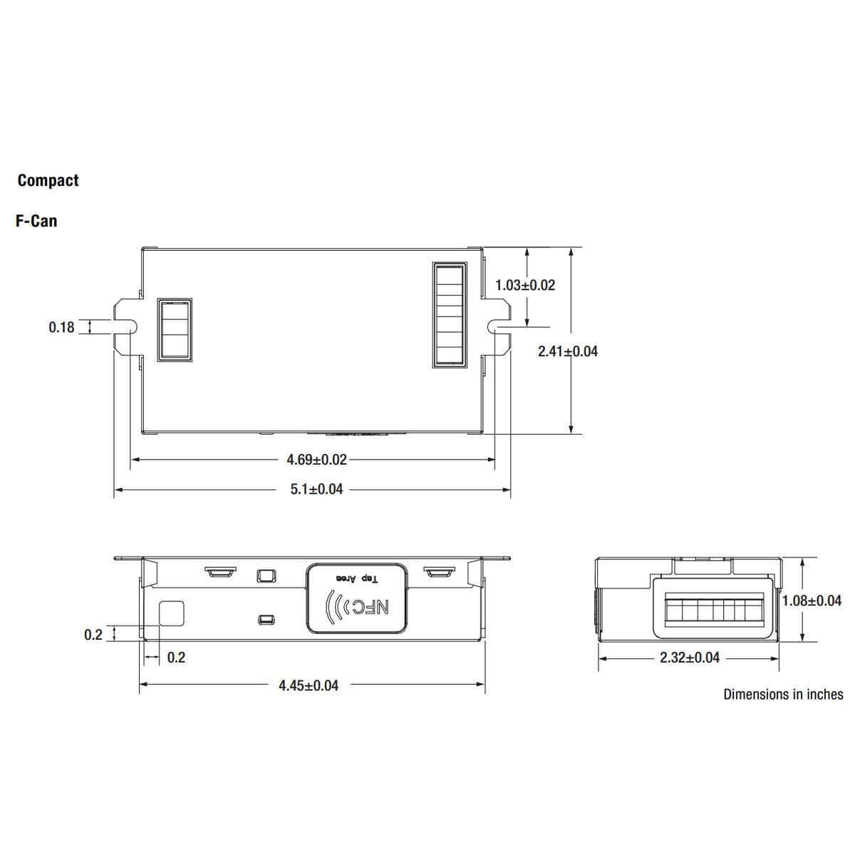tapTronic F-Can Compact NFC LED Driver, 25W, 150-1250mA, 8-55 VDC, 120-277V - Bees Lighting
