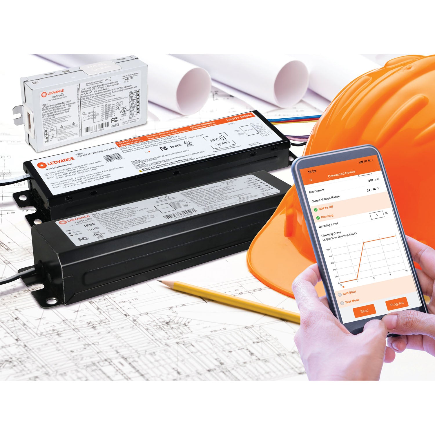 tapTronic Linear NFC LED Driver, 55W, 130-1300mA, 20-48 VDC, 120-277V - Bees Lighting