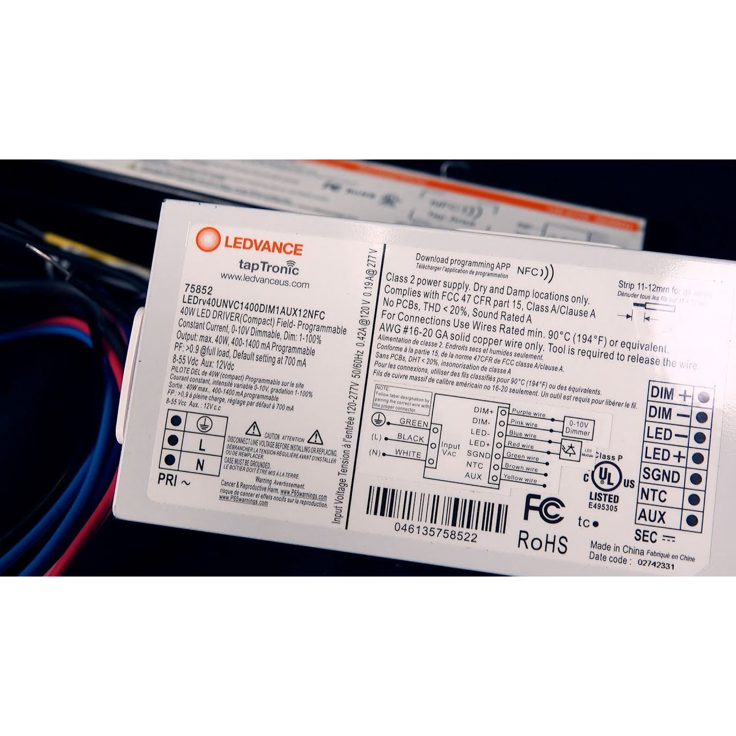 tapTronic F-Can Compact NFC LED Driver, 40W, 400-1400mA, 8-55 VDC, 120-277V - Bees Lighting
