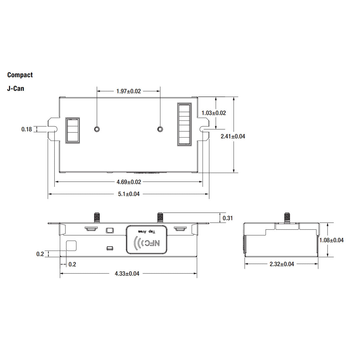 tapTronic J-Can Compact NFC LED Driver, 40W, 400-1400mA, 8-55 VDC, 120-277V