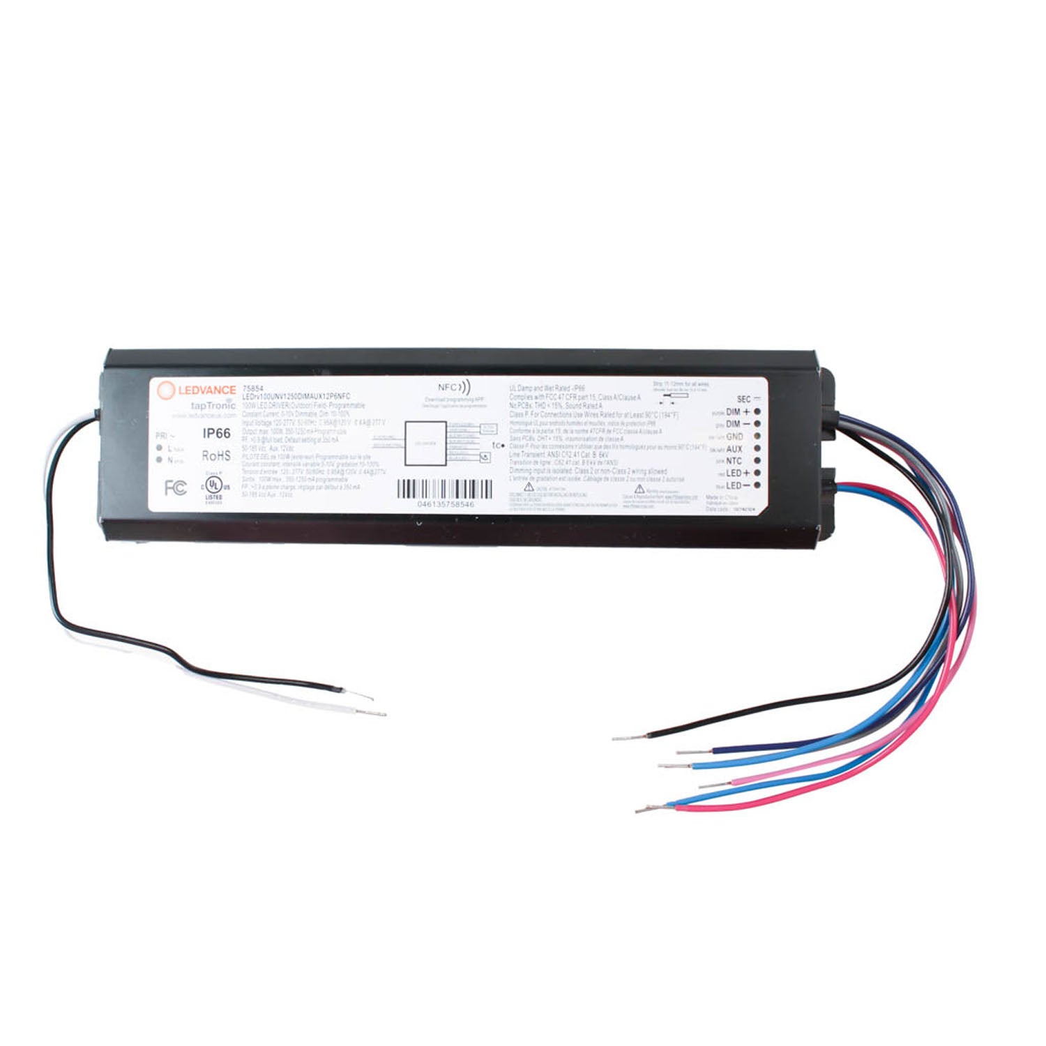 tapTronic Outdoor NFC LED Driver, 100W, 350-1250mA, 50-185 VDC, 120-277V - Bees Lighting