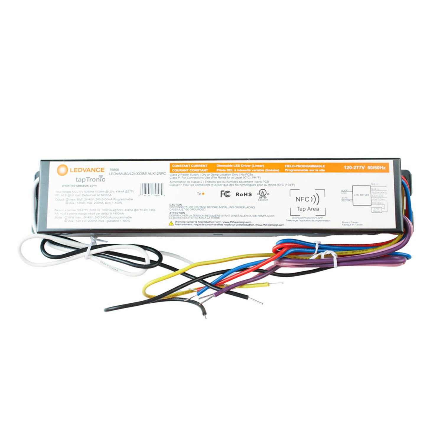 tapTronic Linear NFC LED Driver, 88W, 240-2400mA, 24-48 VDC, 120-277V - Bees Lighting
