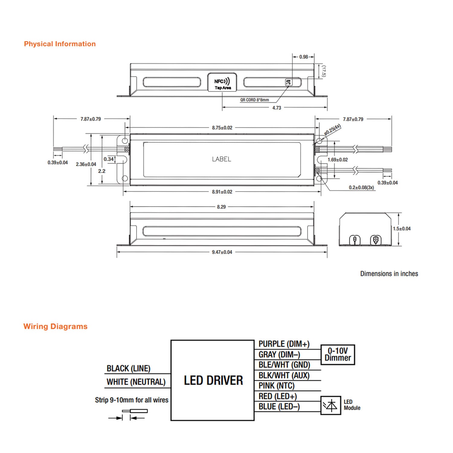tapTronic Outdoor NFC LED Driver, 100W, 350-1250mA, 50-185 VDC, 347-480V - Bees Lighting