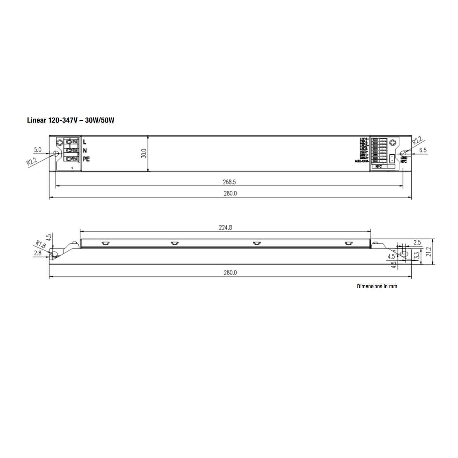 tapTronic Linear NFC LED Driver, 30W, 105-1050mA, 5-88 VDC, 120-347V - Bees Lighting