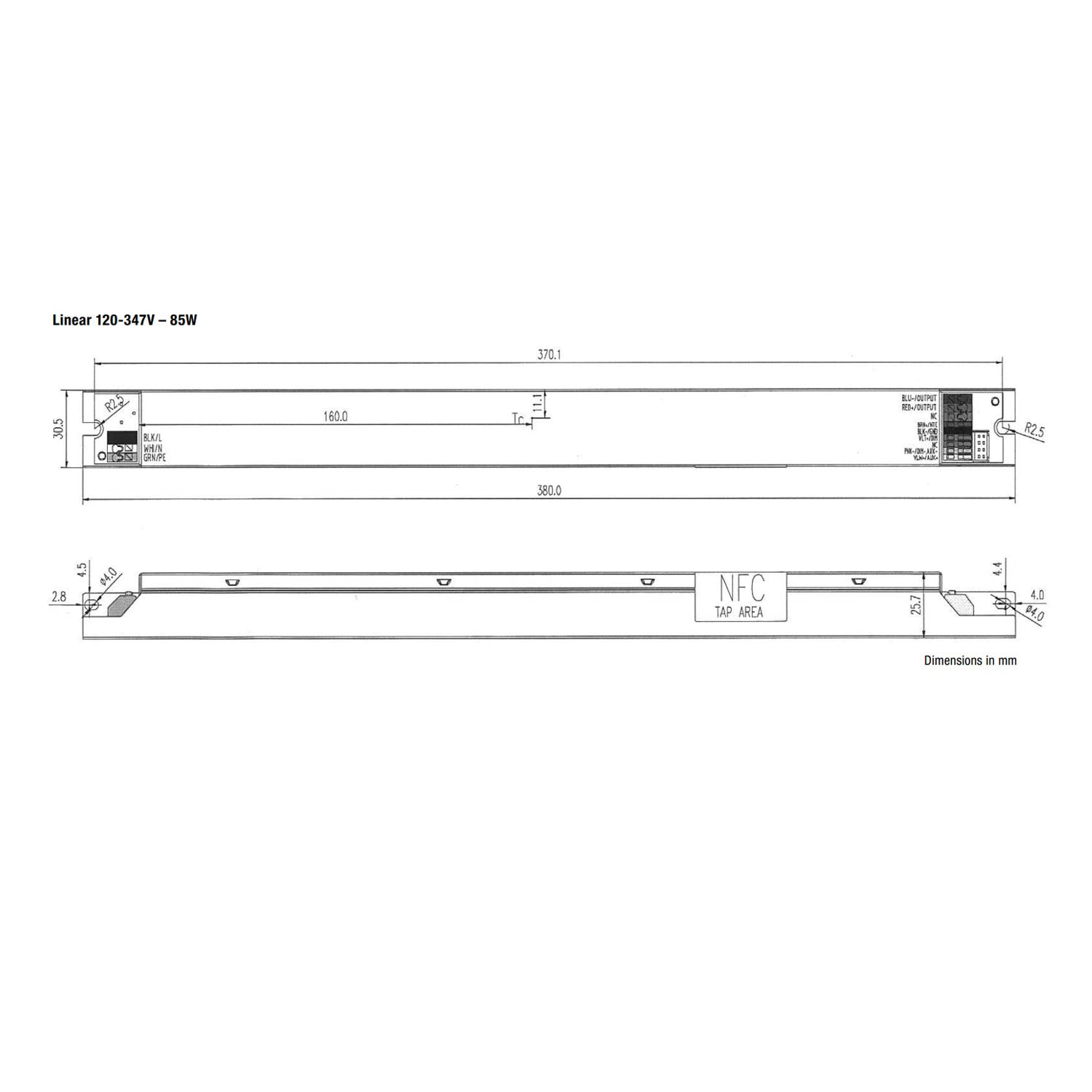 tapTronic Linear NFC LED Driver, 85W, 230-2300mA, 5-88 VDC, 120-347V - Bees Lighting