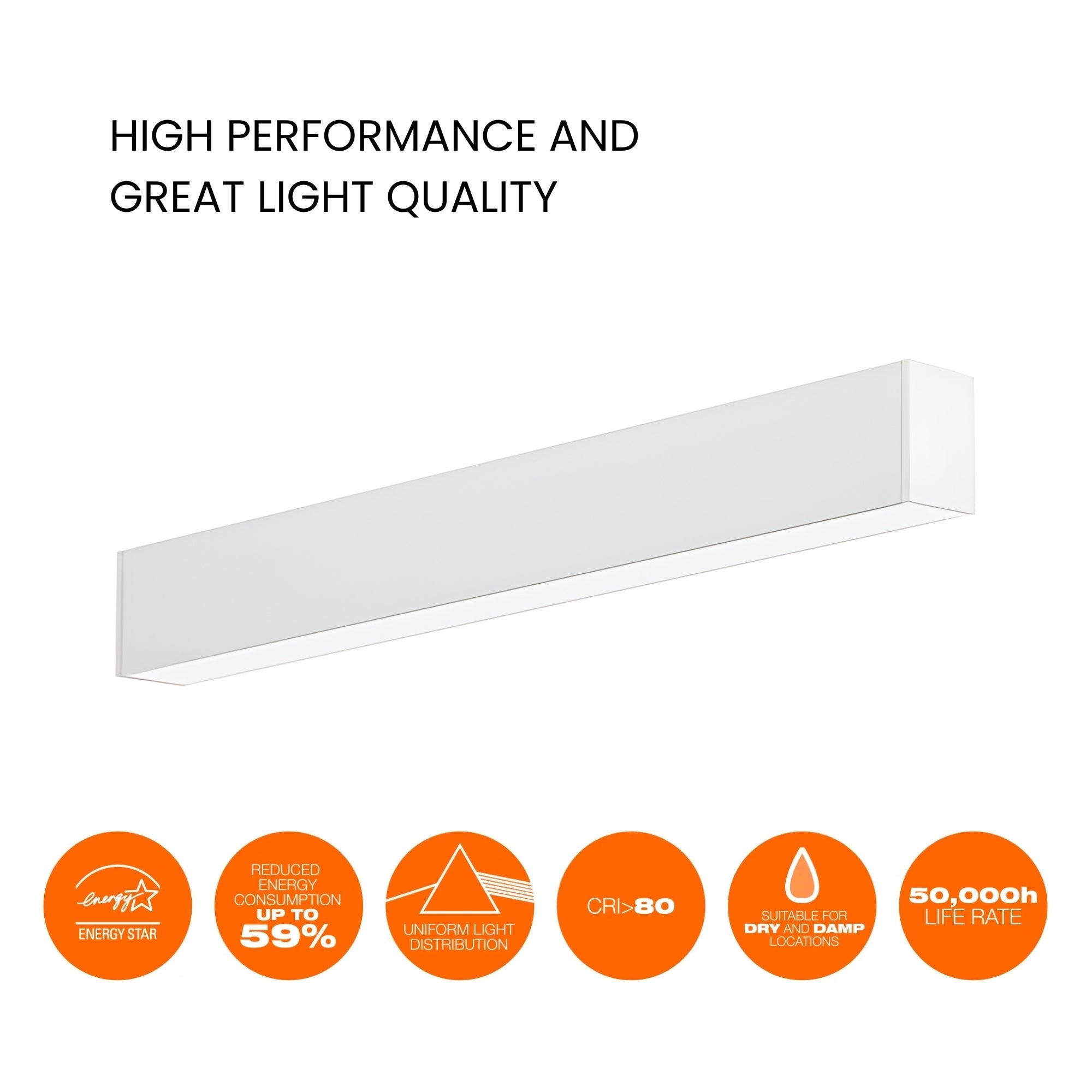 8ft LED Linear Light, 98W, 9800lm, 30K/35K/40K, 120-277V, Pendant Mount