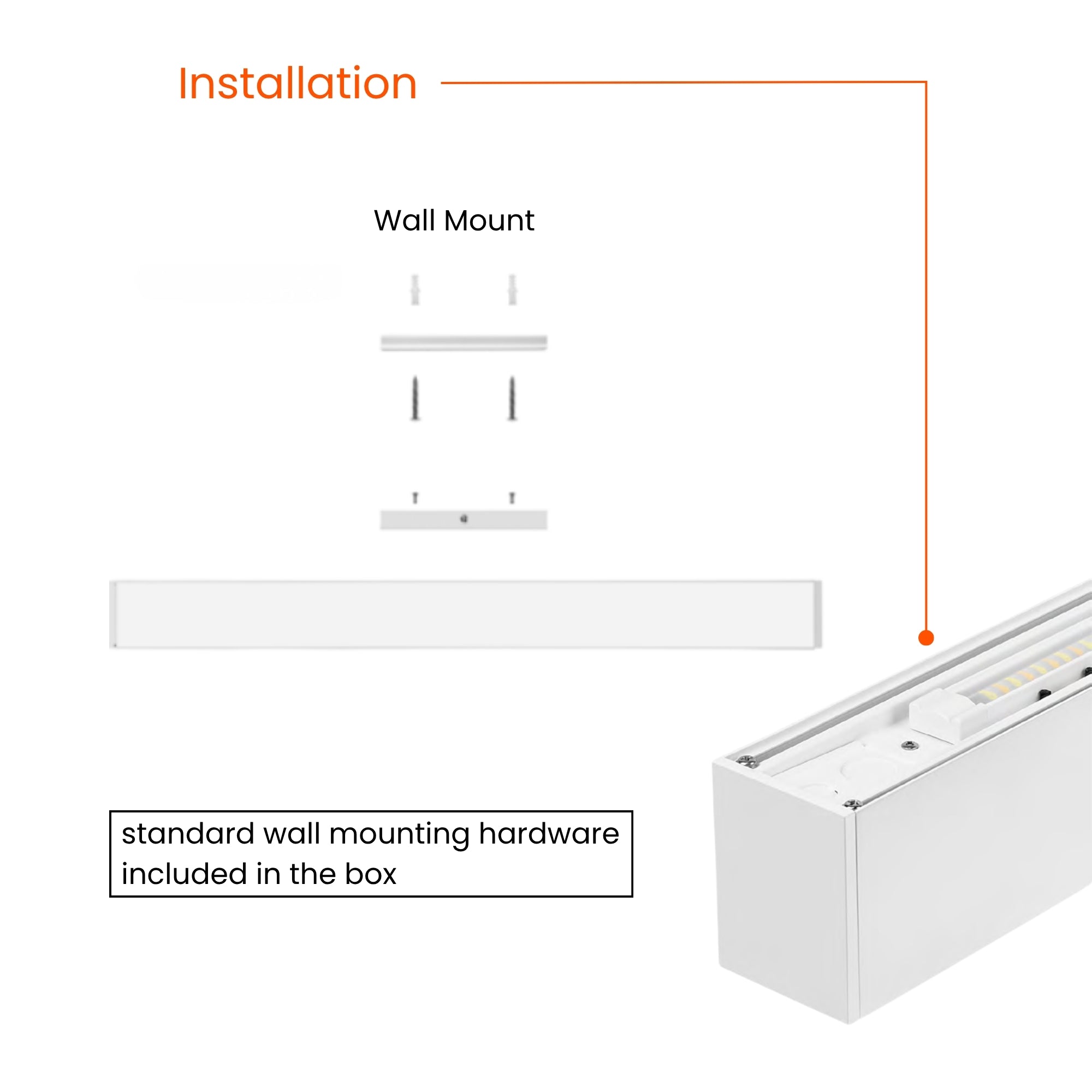2ft LED Linear Light, 24W, 2400lm, 30K/35K/40K, 120-277V, Wall Mount