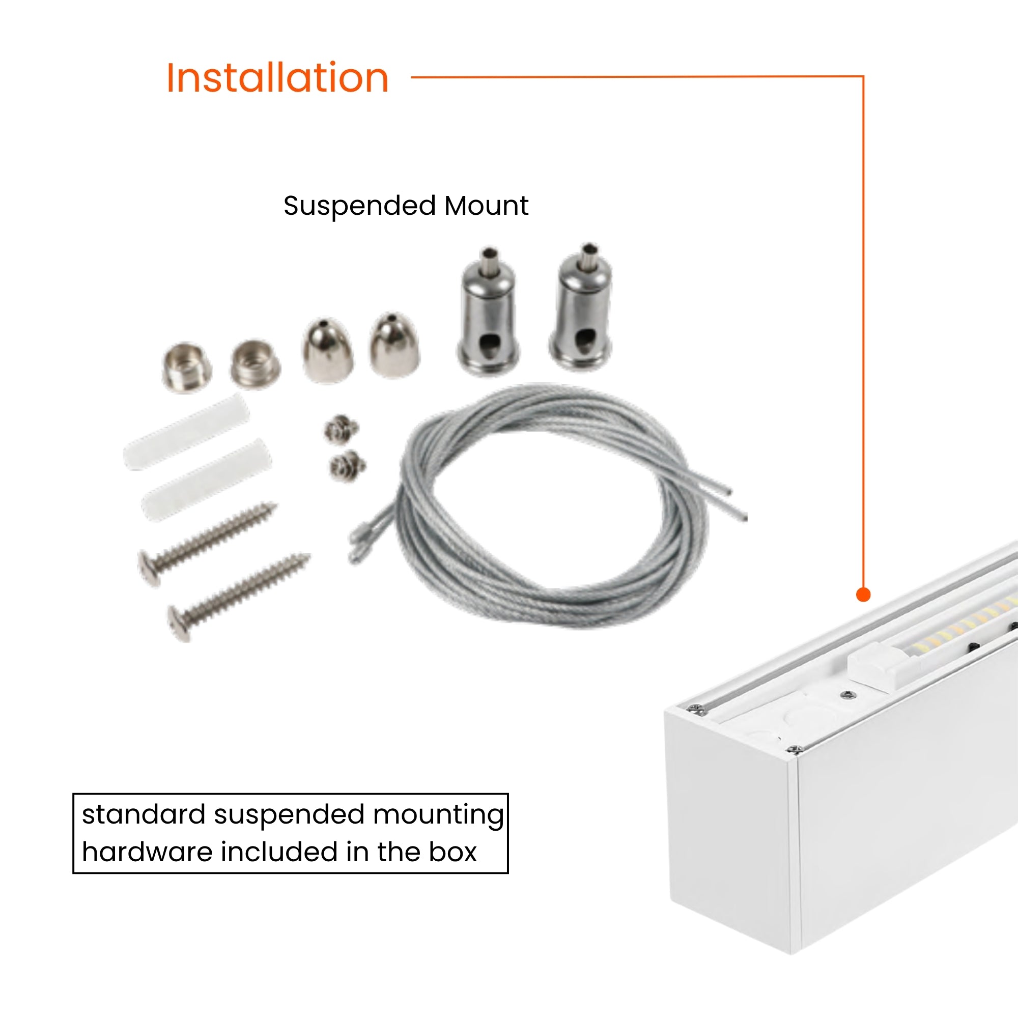 2ft LED Linear Light, 24W, 2400lm, 30K/35K/40K, 120-277V, Pendant Mount