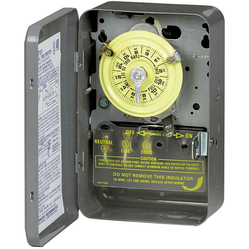 24-Hour Mechanical Timer Switch 120 VAC 40 Amp SPST Indoor Metal Enclosure, Gray