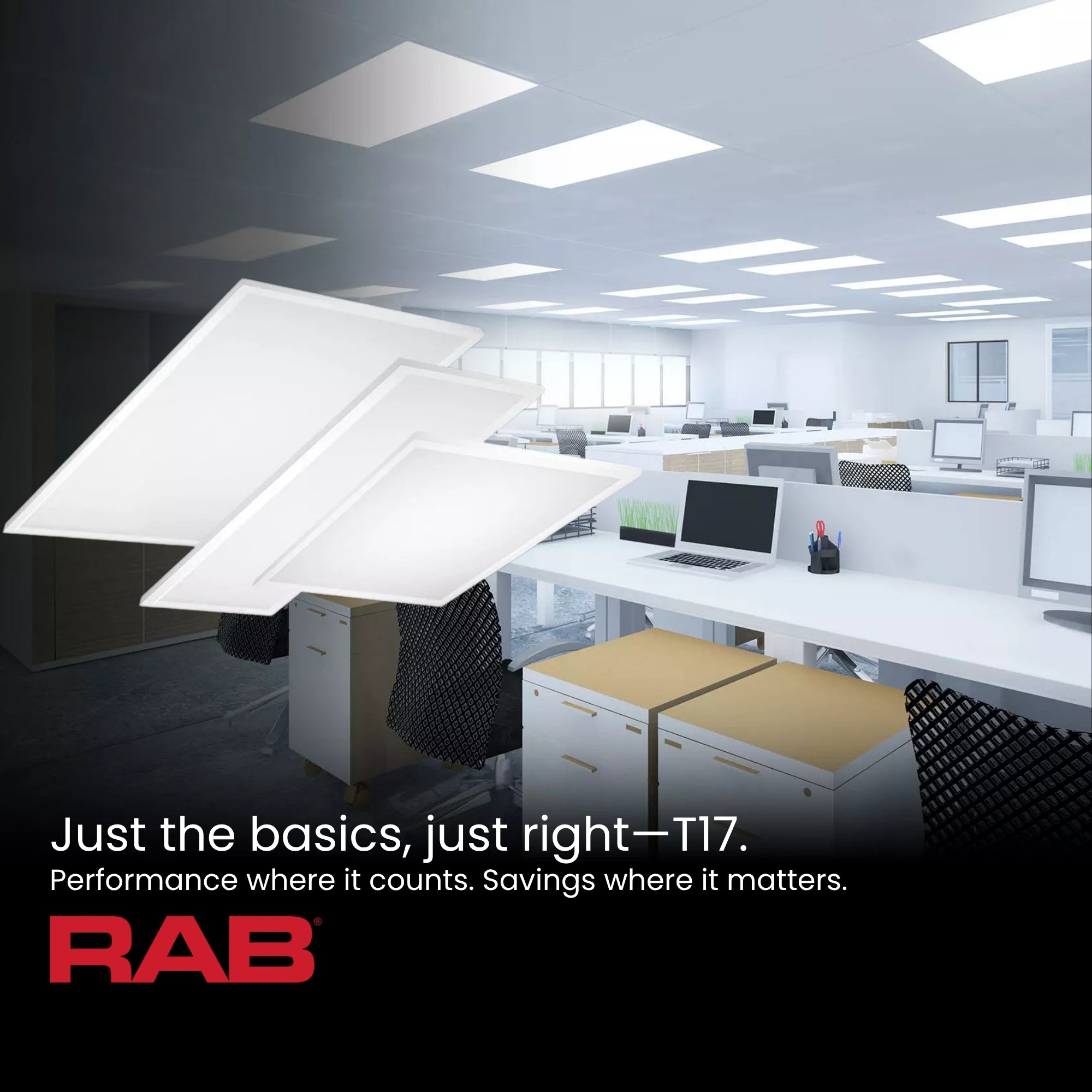 RAB T17FA-2X2/E 2x2 LED Troffer 5038 Lumens 40W Selectable CCT 120-277V Battery Backup Recessed White