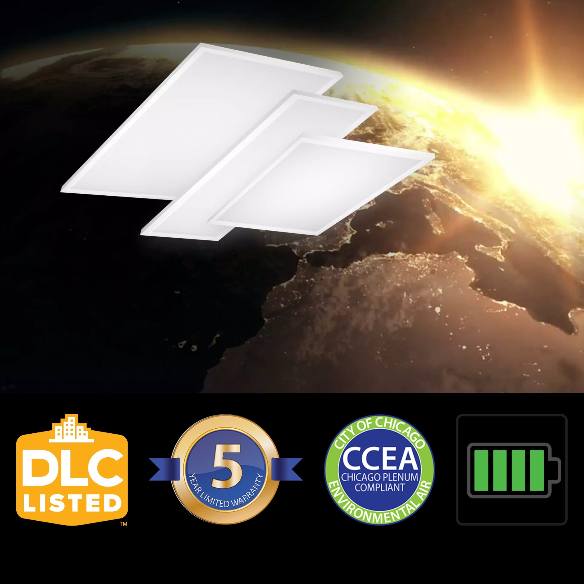 2x2 LED Flat Panel Light, 4300 Lumens, 40W, 35K/40K/50K, 120/277V, Battery Included