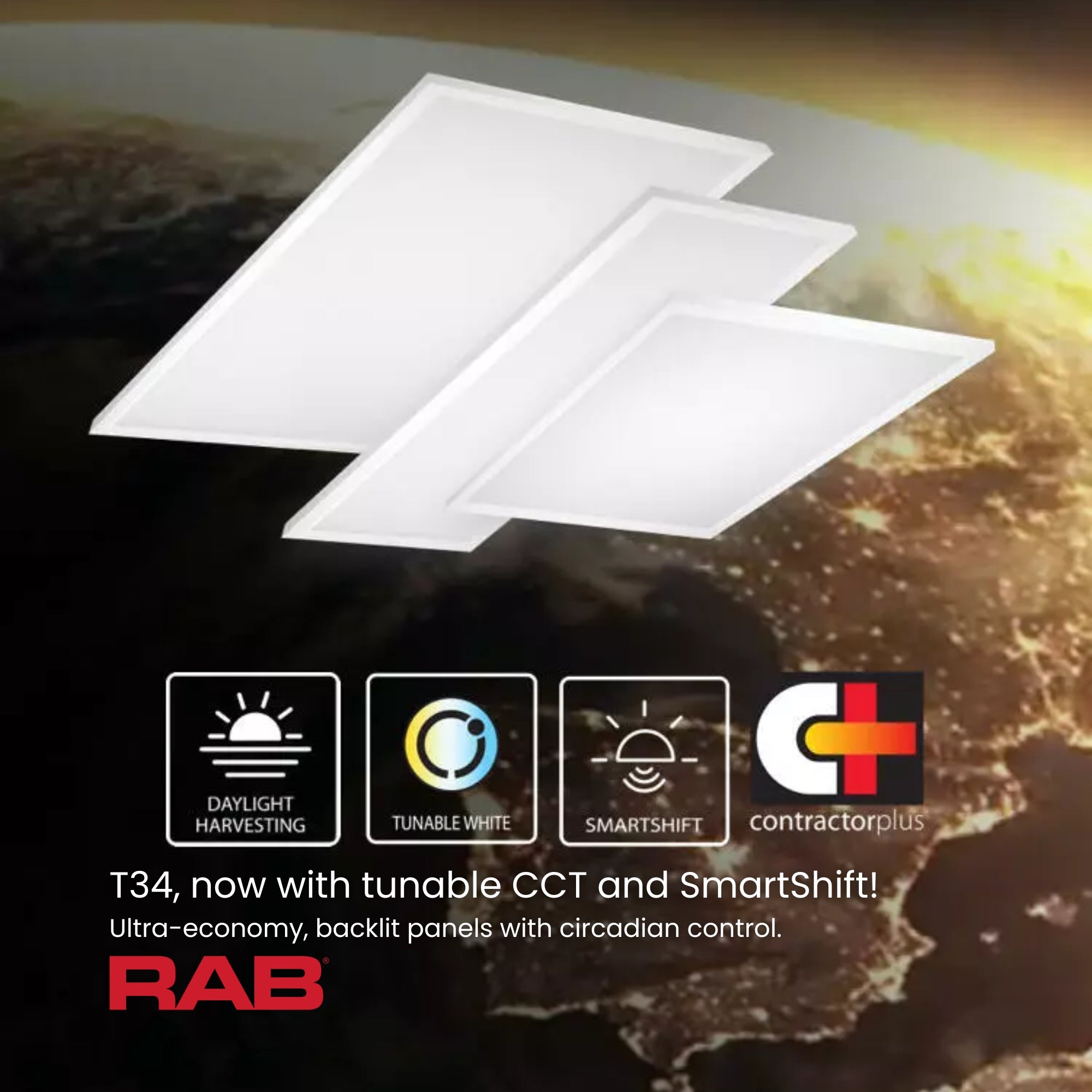 RAB T34 Field Adjustable Panels 2x4 Troffer Light 6000 Lumens 50W Selectable CCT 120-277V Battery Backup