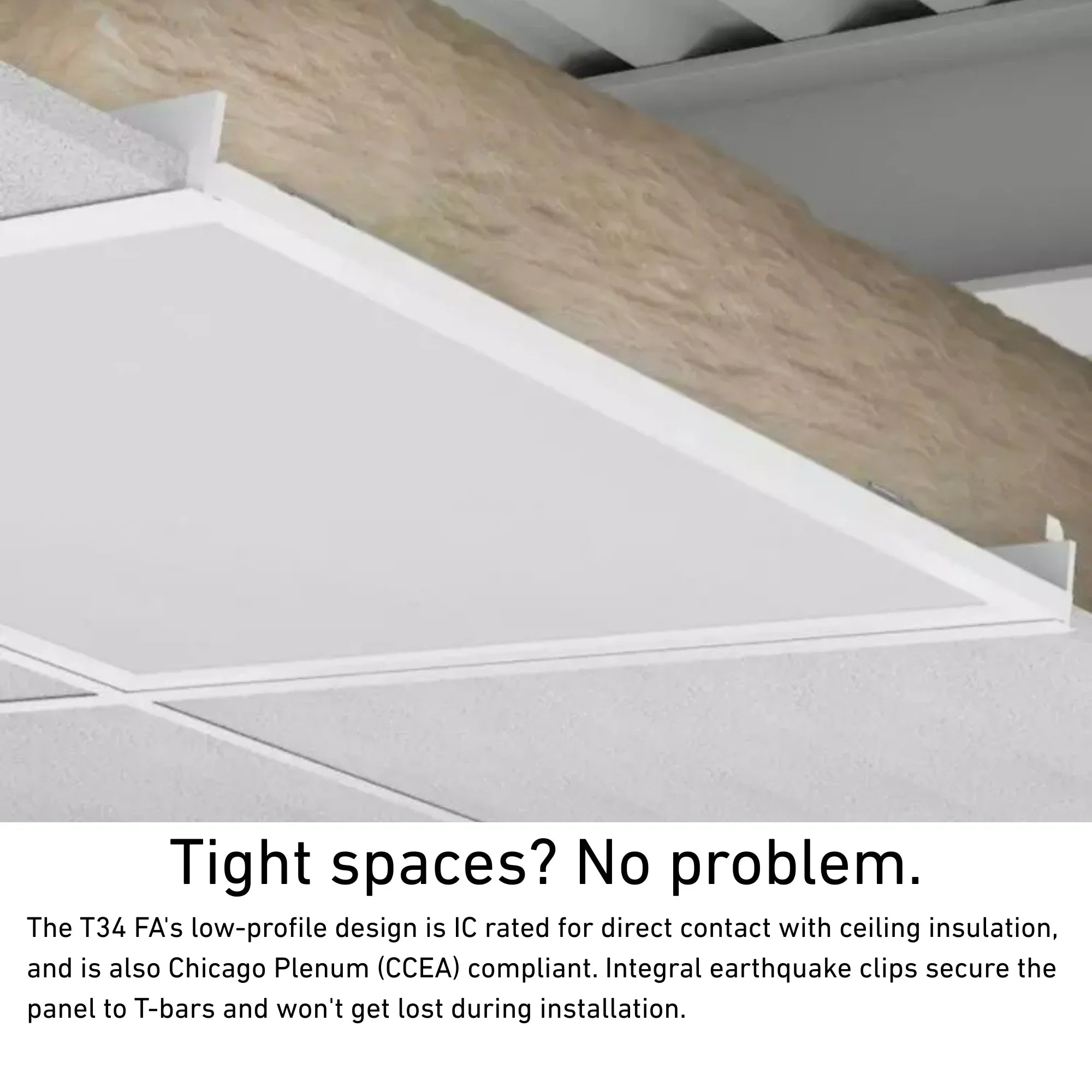 RAB T34FA-2X4-E LED Flat Panel Light - 6,027 Lumens, 50W, Selectable 3500K/4000K/5000K, 120-277V, Battery Backup