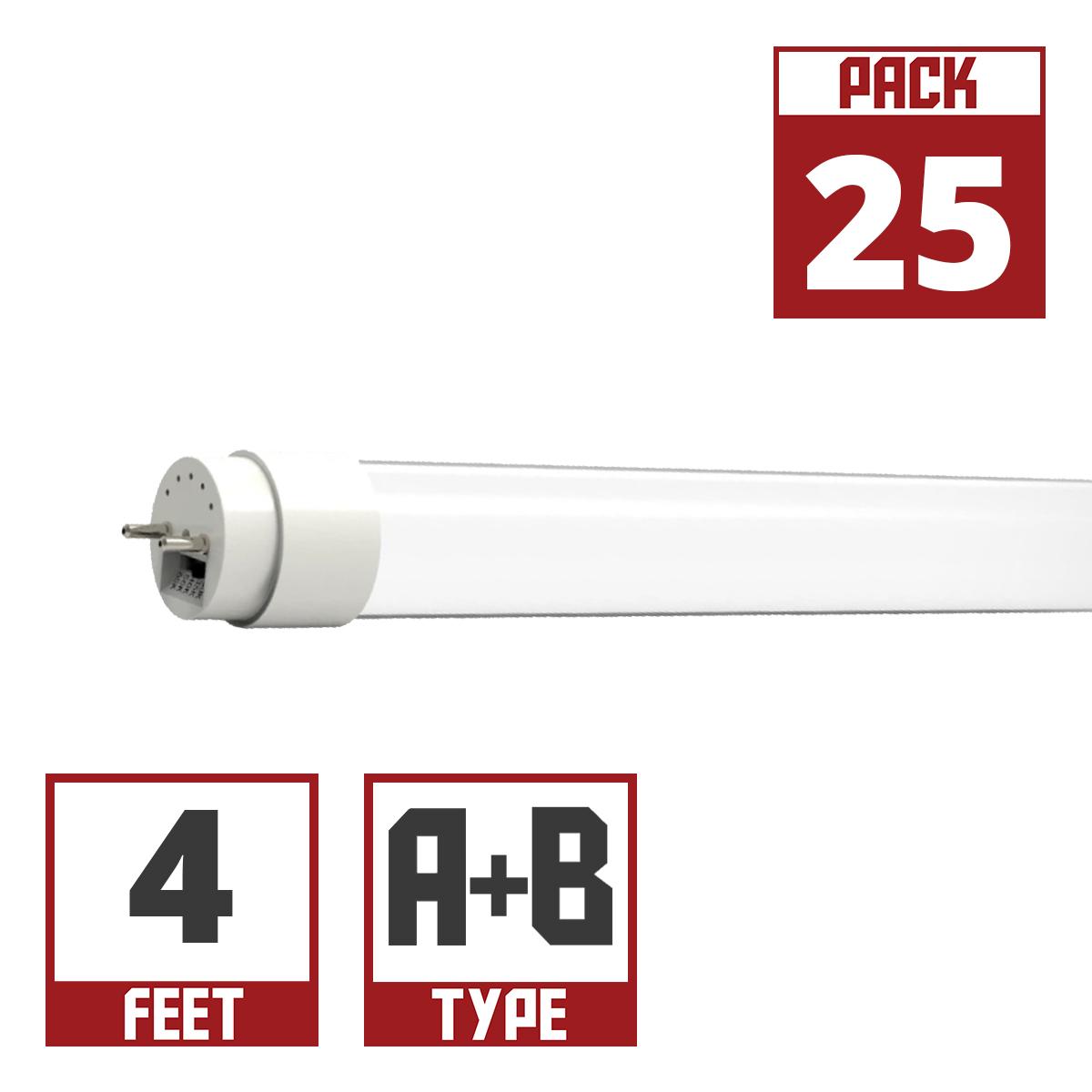 4ft LED T8 Tube, 12W, 1650 Lm, Selectable CCT, Type A+B, 25-Pack - Bees Lighting