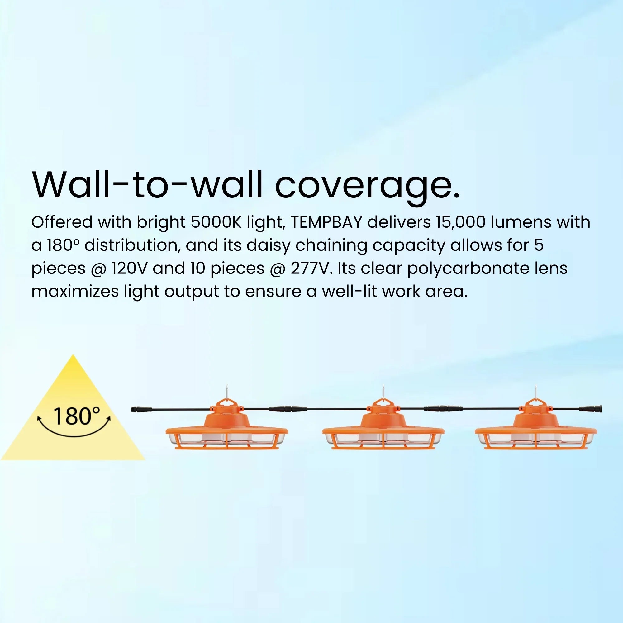 RAB TEMPBAY Temporary High Bay Work Light 15304 Lumens 130W 5000K 120-277V Orange