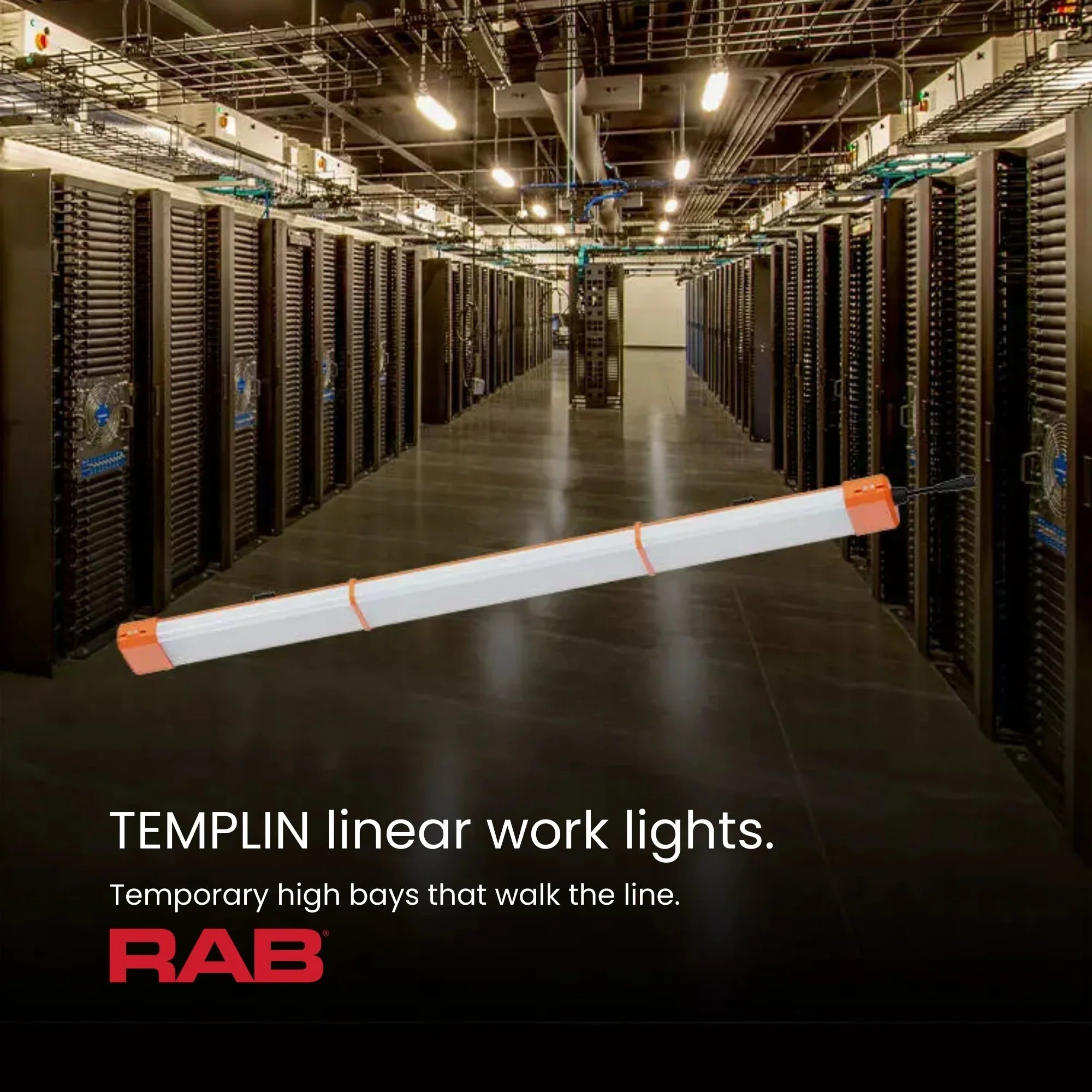 RAB TEMPLIN Temporary Strip Light 4 ft 10320 Lumens 90W 5000K 120-277V Orange