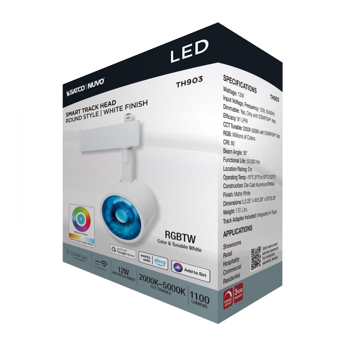 Starfish Smart Round LED Track Head, 1100 Lumens, RGBTW, Halo, 36°, White - Bees Lighting