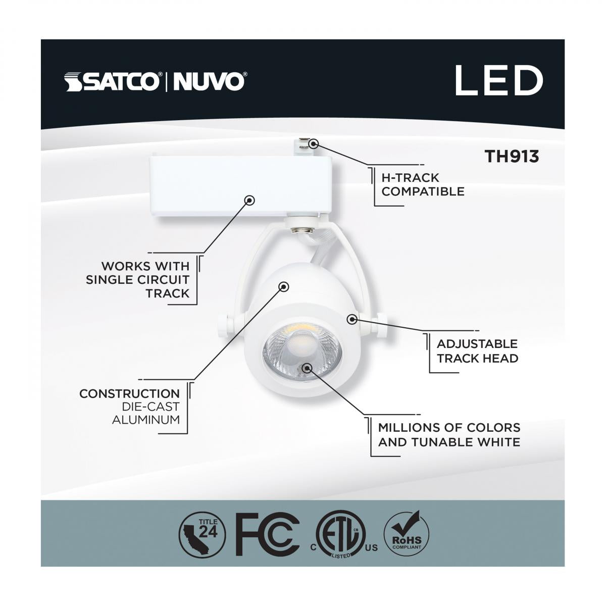 Starfish Smart Pinch Back LED Track Head 12W 1100 Lumens RGBTW, Halo, 36°, White - Bees Lighting